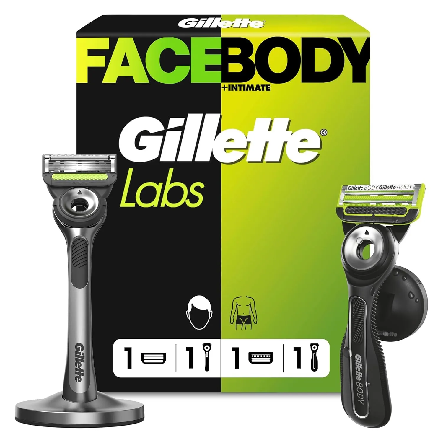 Gillette Labs Rasierer Herren für Gesichts, Körper, Duo Pack, Schwarz/Grün | Inkl. 1 Handstück, Dock Und 1 Rasierklinge…