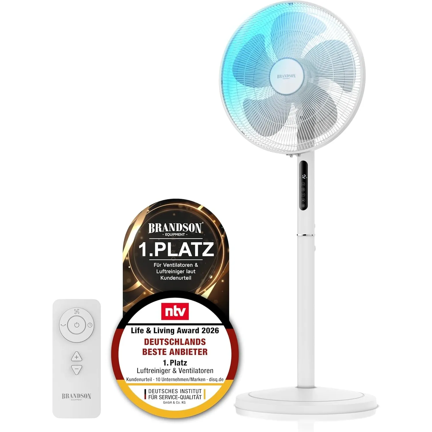 Brandson - Standventilator DC energiesparend ECO - Preisträger 2026 - sehr leise - mit Fernbedienung - Brushless Silent…