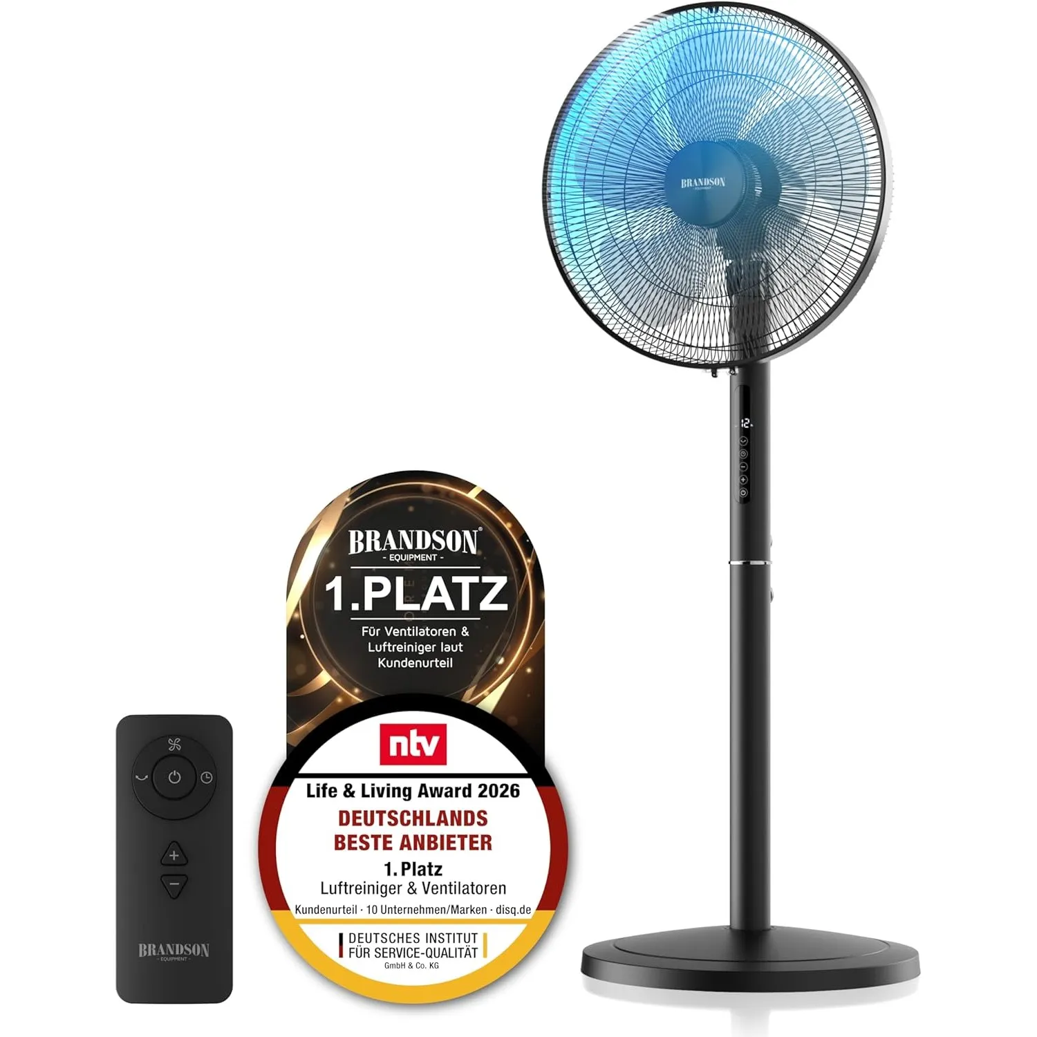 Brandson - Standventilator DC energiesparend ECO - Preisträger 2026 - sehr leise - mit Fernbedienung - Brushless Silent…