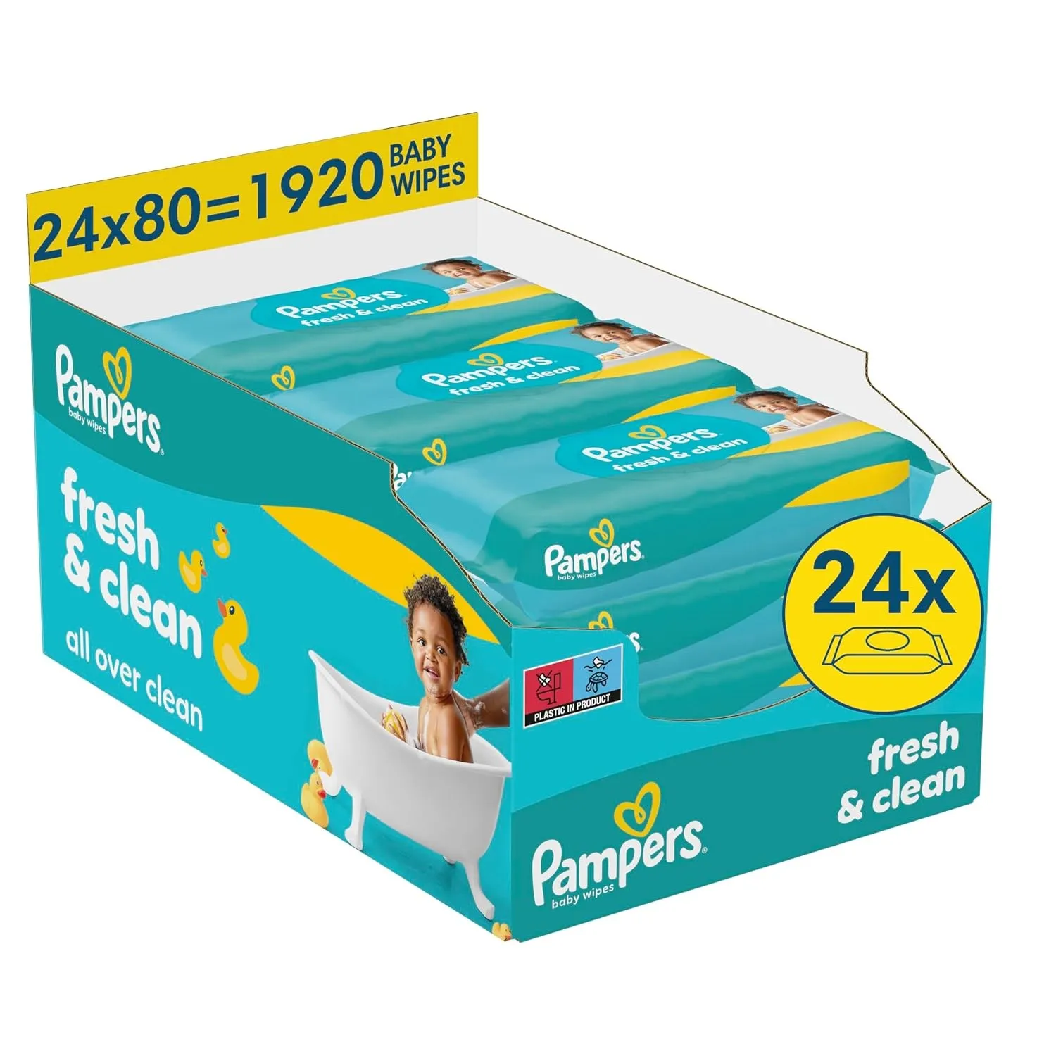 Pampers Fresh Clean Feuchttücher, 24 Packungen mit 80 Feuchttüchern 1920 Feuchttücher, zart duftende Reinigung auch für…