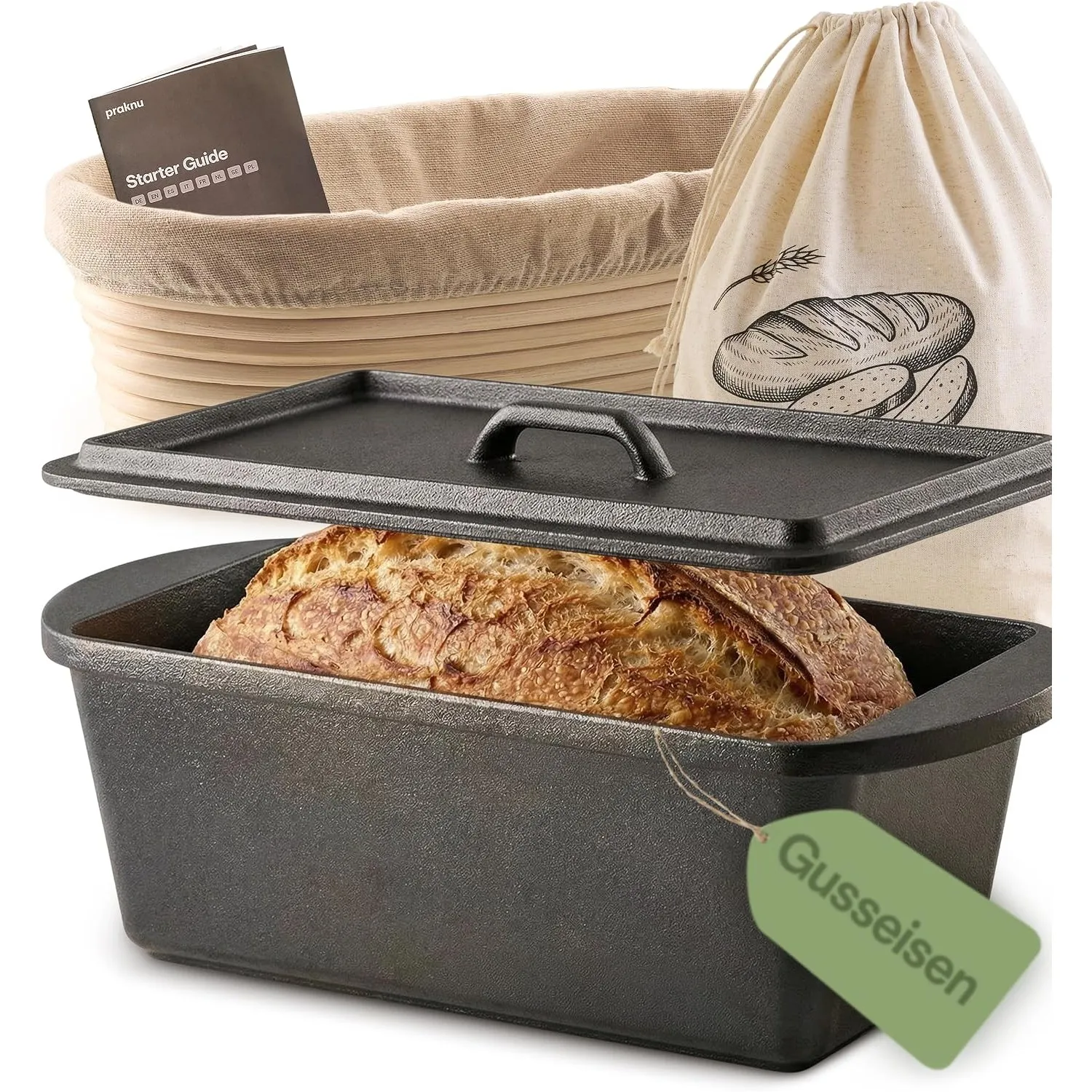 Praknu Gusseisen Topf Brot Backen – Brotbackform – Dutch Oven mit Deckel