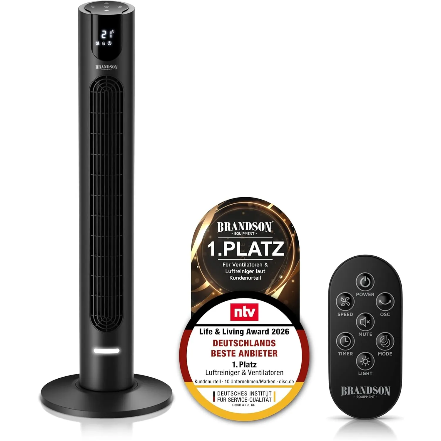 Brandson - Turmventilator mit ECO DC Motor – sehr leise - 8 Geschwindigkeitsstufen – Sieger Life & Living Award 2026 - …