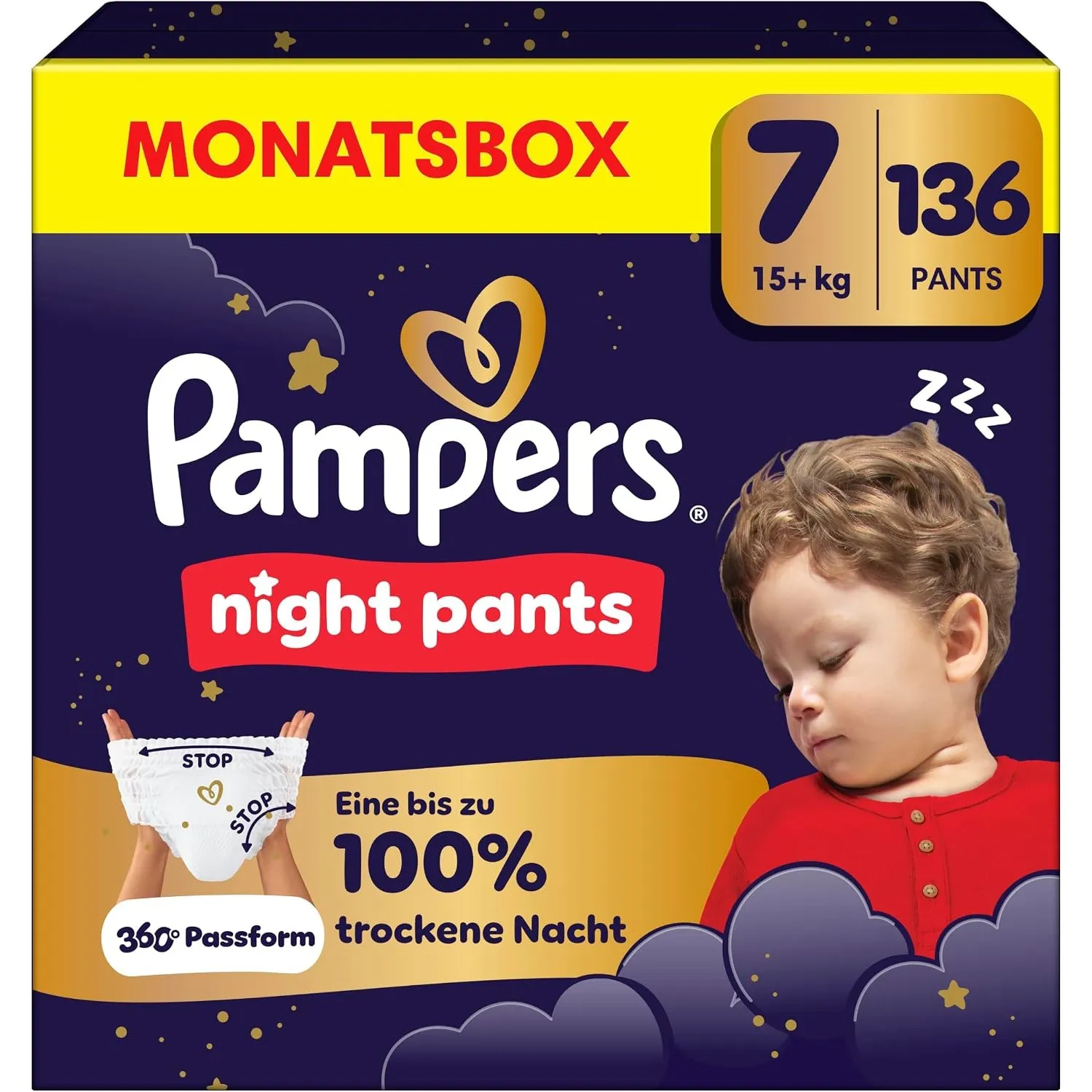 Pampers Night Pants Größe 7, 136 Windeln, 15kg+