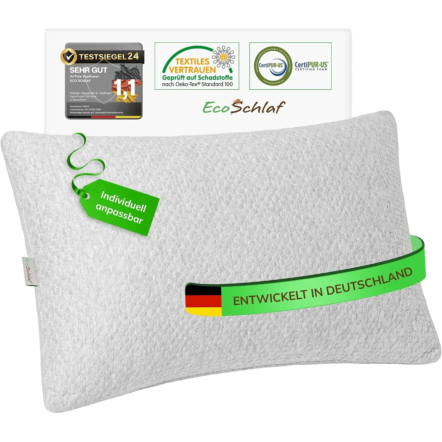 Airflow Ergonomisches Kopfkissen | Kissen aus Memory Foam (Grau)