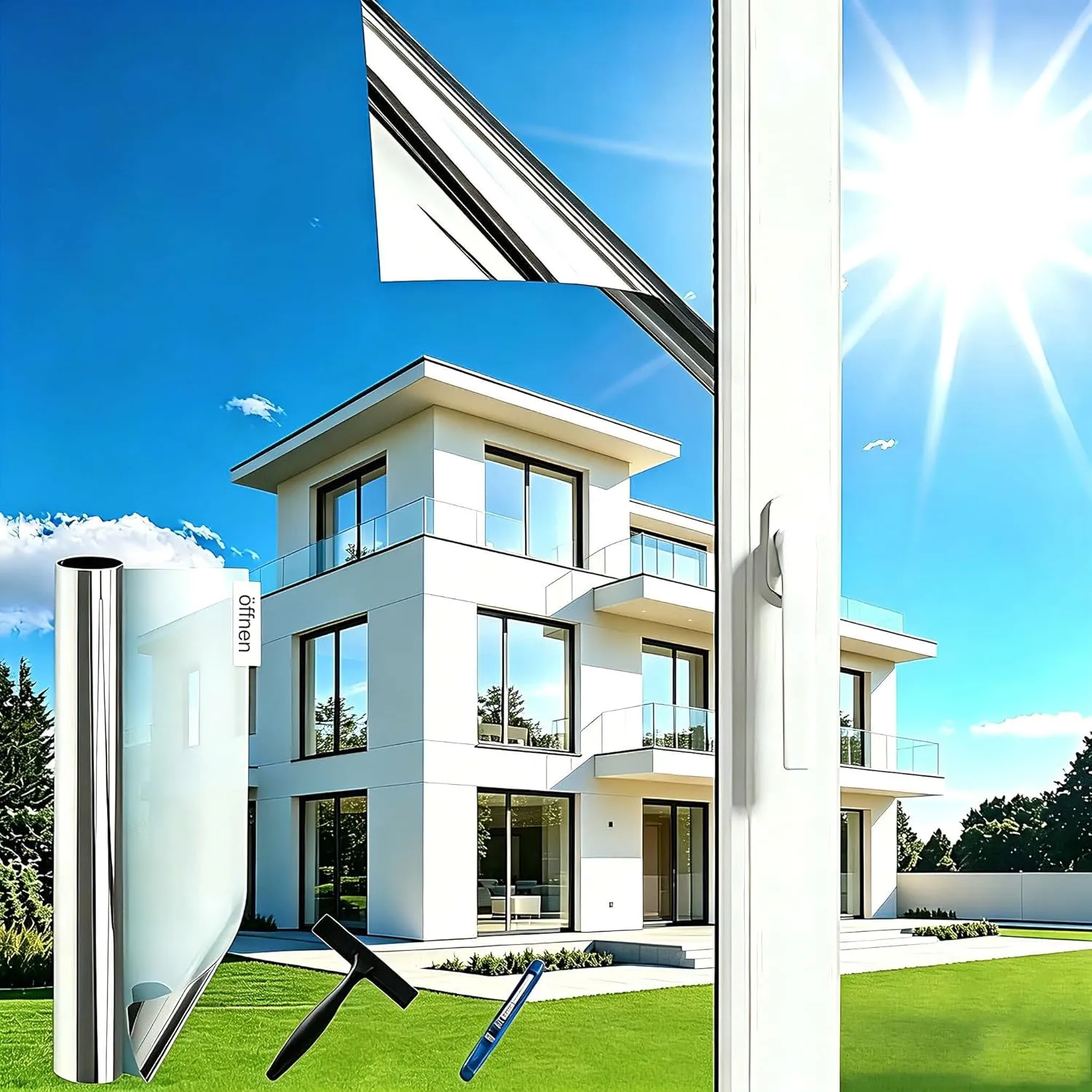 Mirror Film Window Privacy Screen 118 x 400 cm Sun Protection Window Indoor and Outdoor Window Film Sun Protection One-…