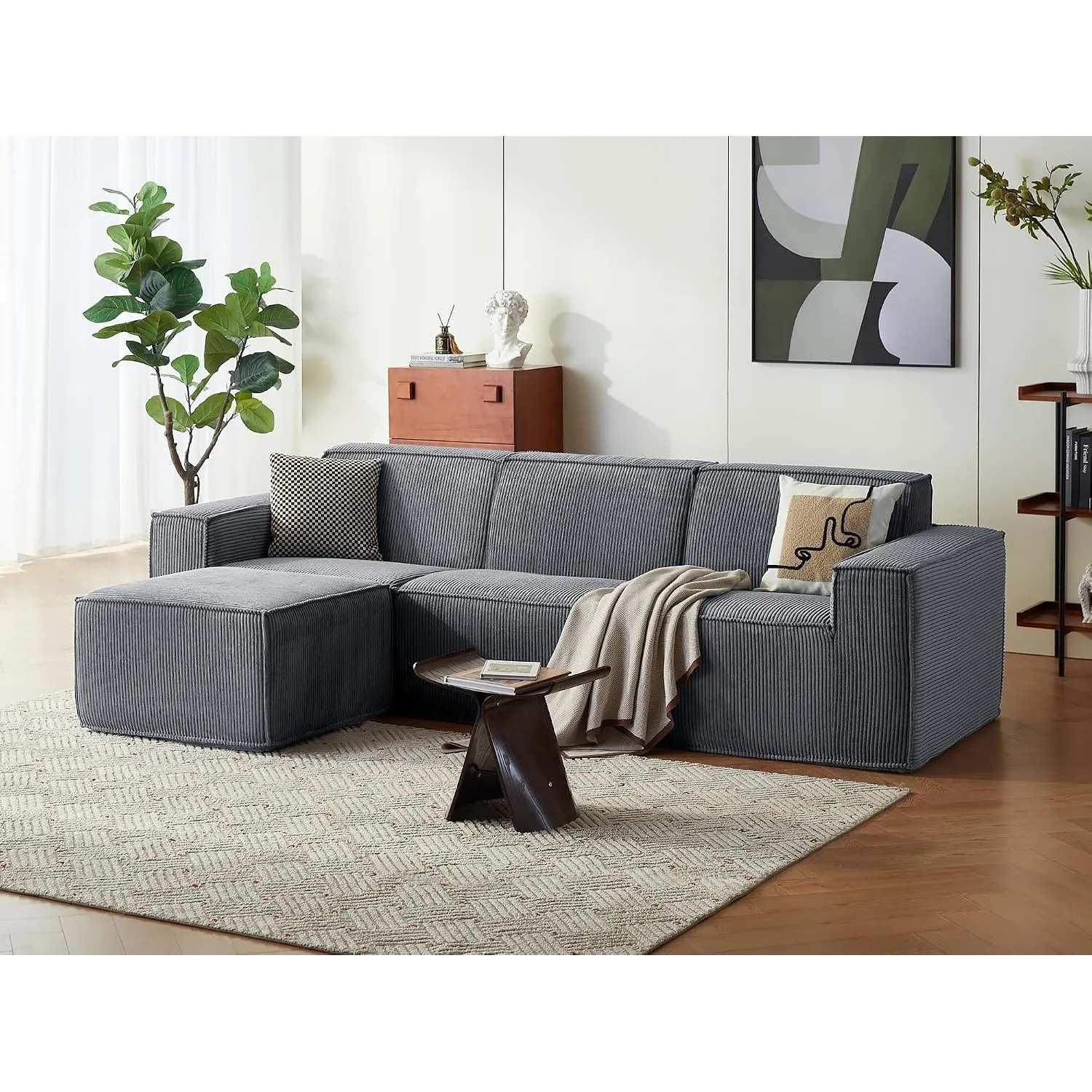 LINSY HOME Ecksofa mit Schlaffunktion- 266cm L Form Couch, Cord, Dunkelgrau