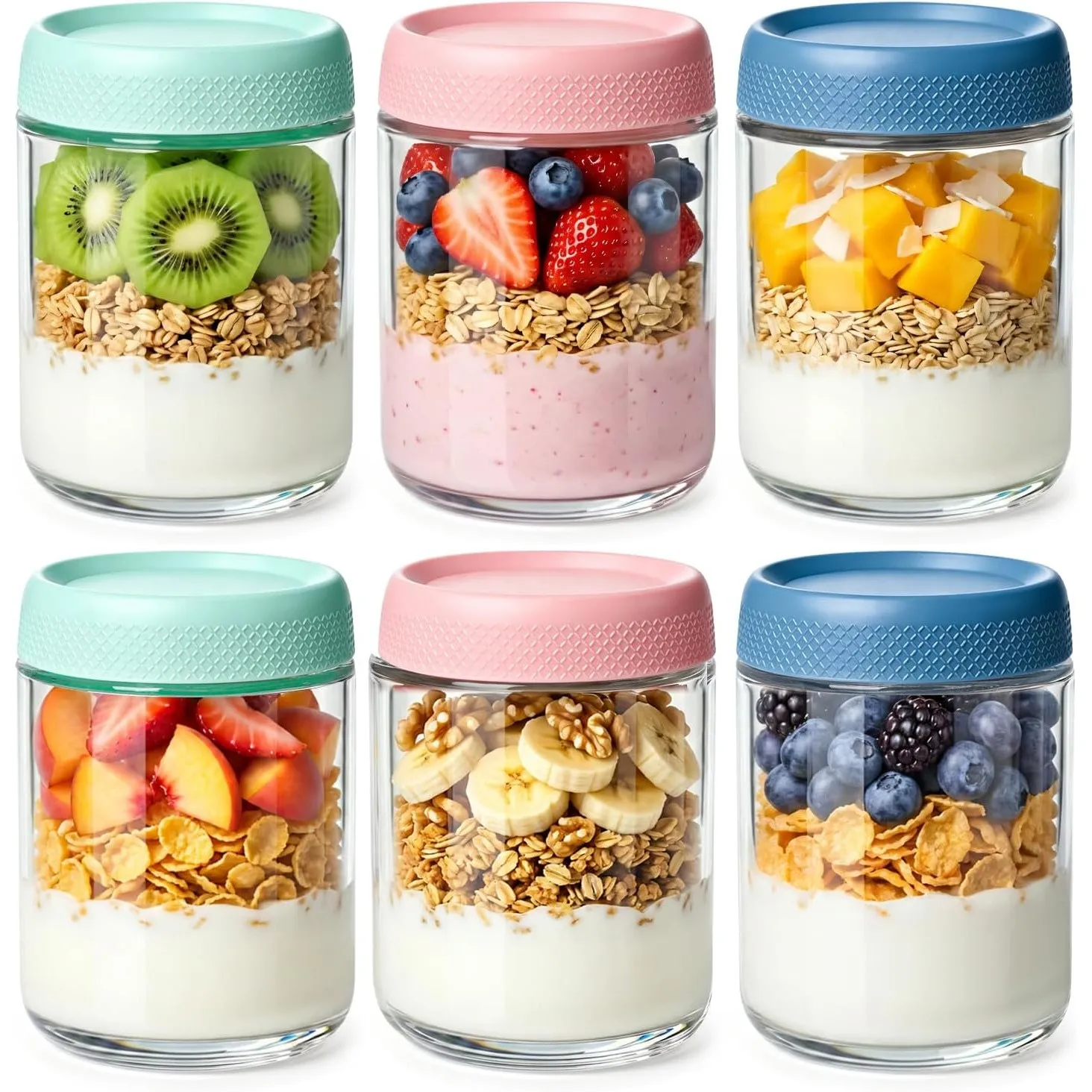 ComSaf Overnight Oats Müslibecher 500ml, Glasbehälter mit Deckel 6er Set