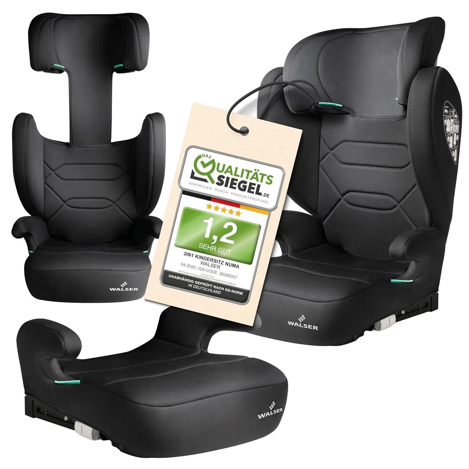 WALSER Premium Kindersitz Auto Numa, 2in1 ISOFIX Kinder Sitzerhöhung abnehmbare Rückenlehne + mitwachsende Kopfstütze 3…