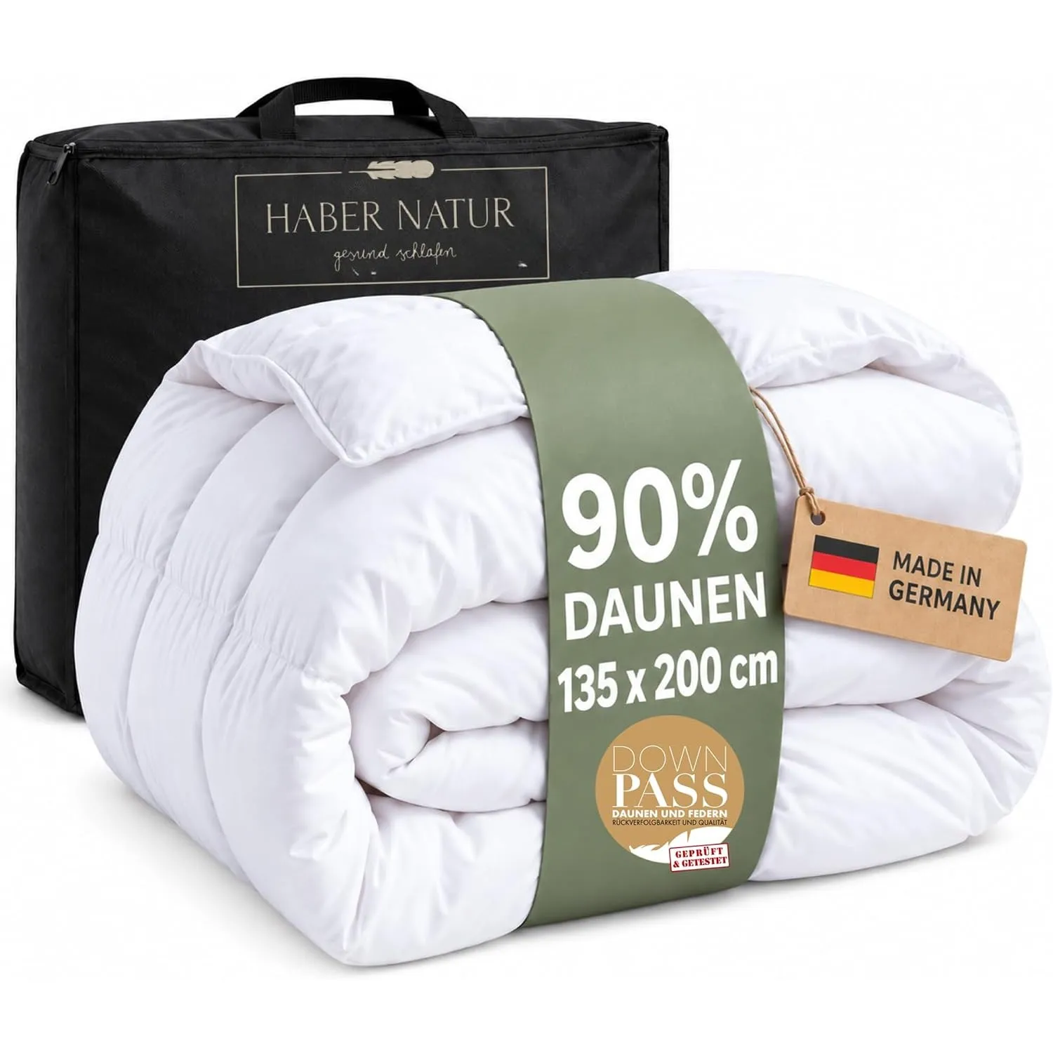 Daunendecke 135x200 90% Daunen Ganzjahresdecke Made in Germany Haber Natur