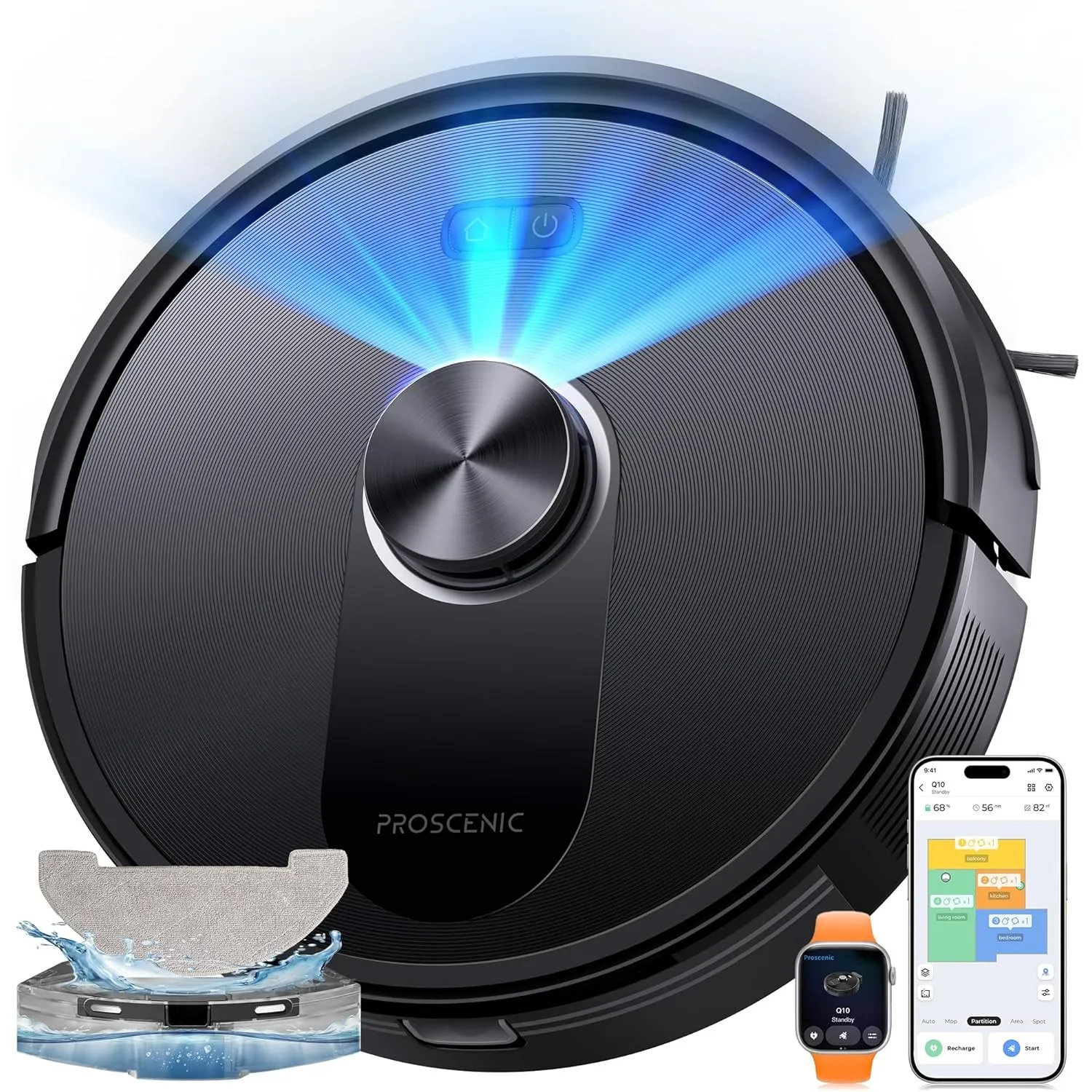 Proscenic Q10 Saugroboter mit Wischfunktion, 8000Pa 200min Staubsauger Roboter, Intelligentes Laser Navigation mit 5 Ka…