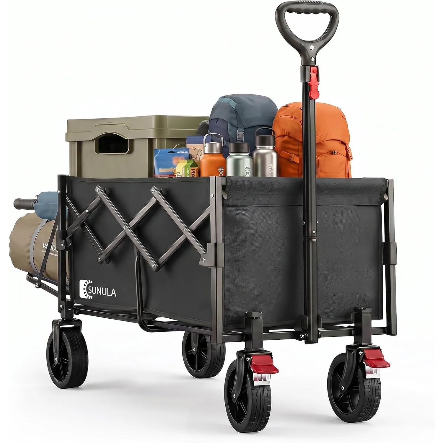 SUNULA Bollerwagen Faltbar Klein mit Heckklappe klappbar 80L+35L，Handwagen mit erweiterbare Ladefläche 100KG, Faltbolle…