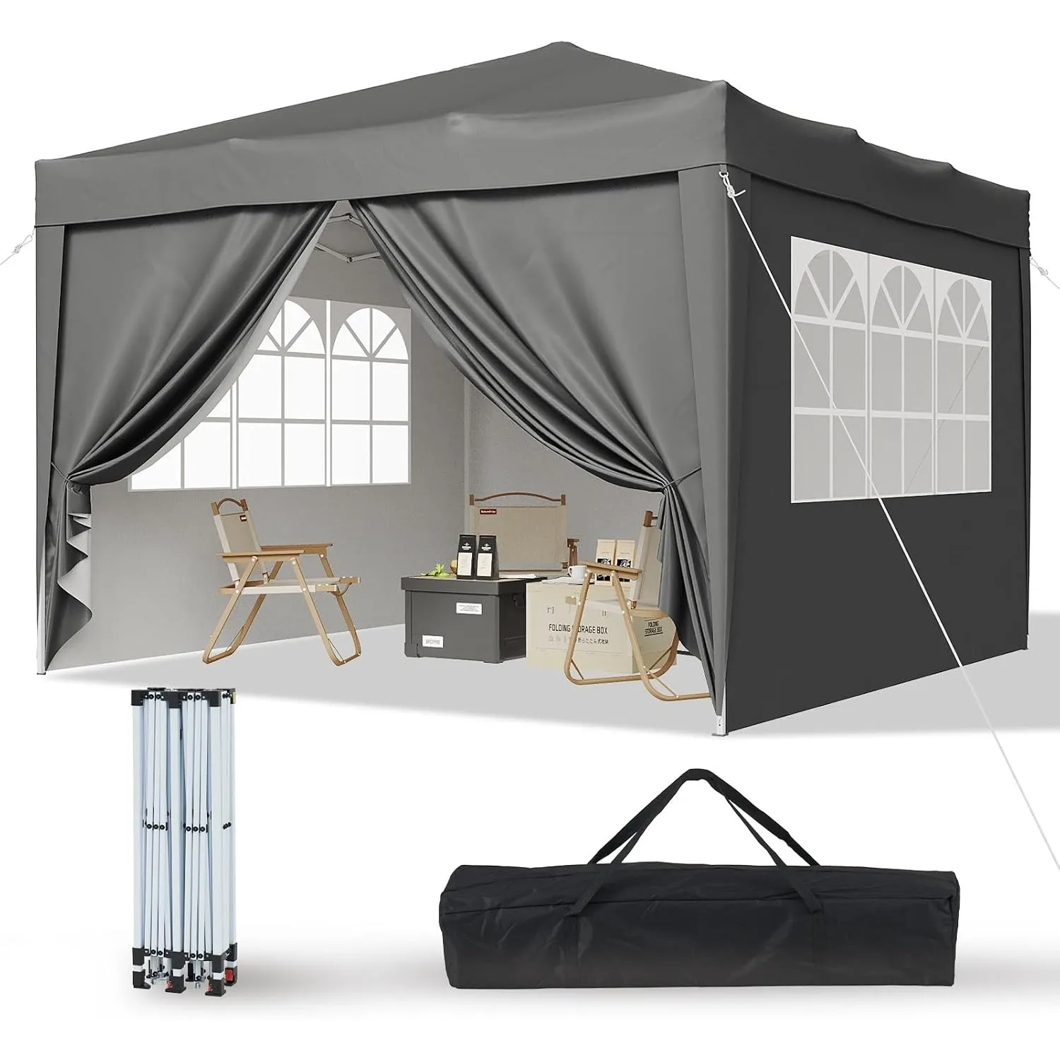 Aoxun Pop Up Pavillon 3x3 Wasserdicht mit 4 Seitenwänden, Metallrahmen-Schutzzelt, Höhe Verstellbar, 3mx3m Faltpavillon…