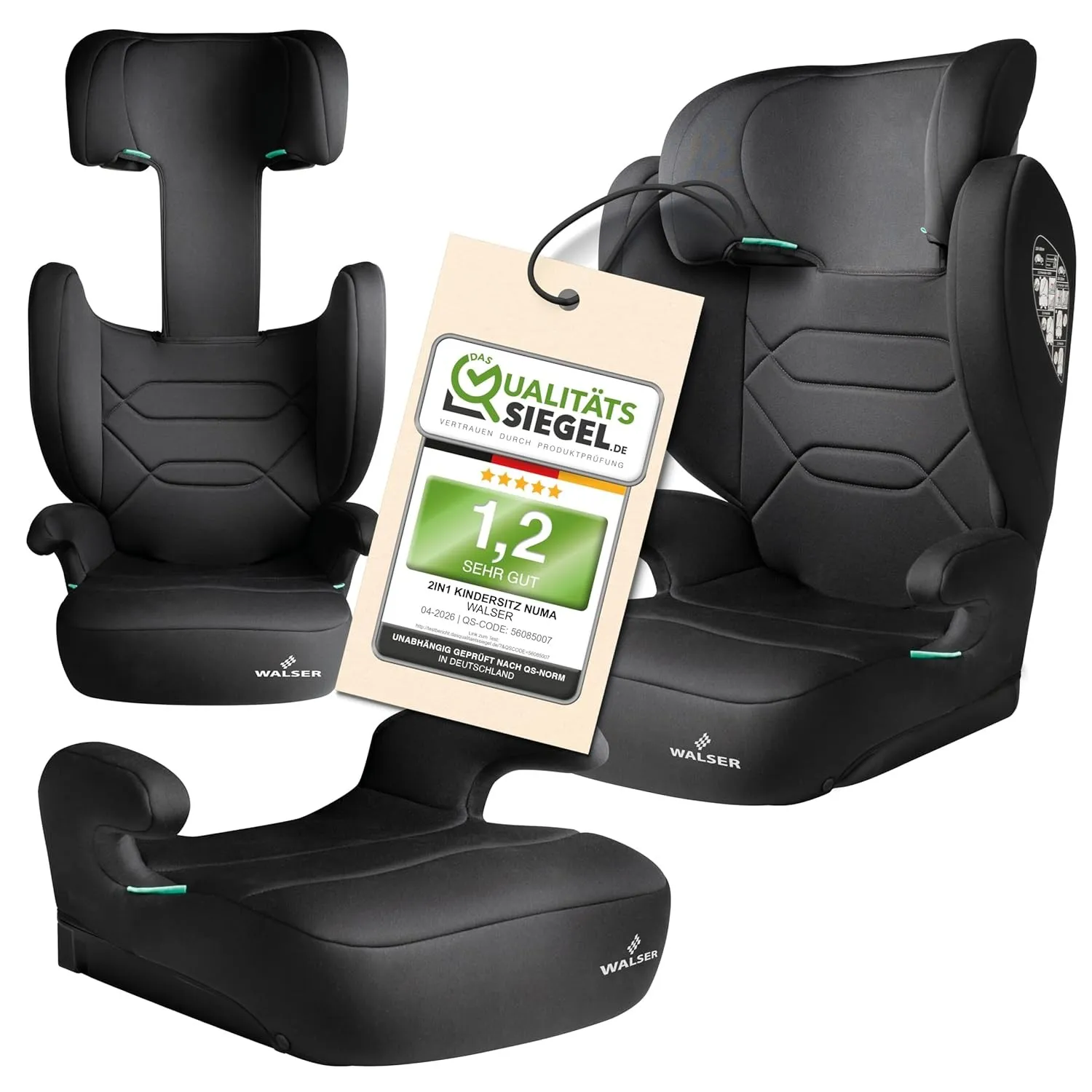 WALSER Premium Kindersitz Auto Numa, bequeme 2in1 Kinder Sitzerhöhung abnehmbare Rückenlehne + mitwachsende Kopfstütze …