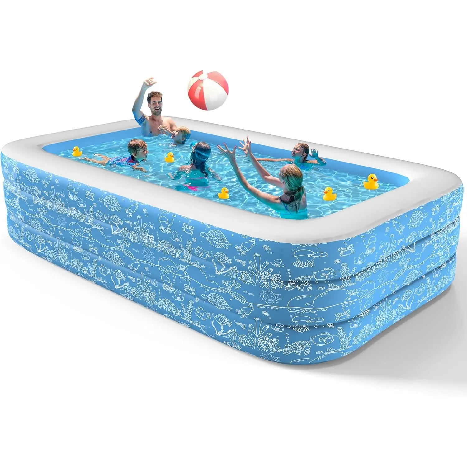 CACSPS Aufblasbare Schwimmbecken, 300 x 165 x 56 cm, Großes aufblasbares Pool für Kinder und Erwachsene, Langlebiges Fa…
