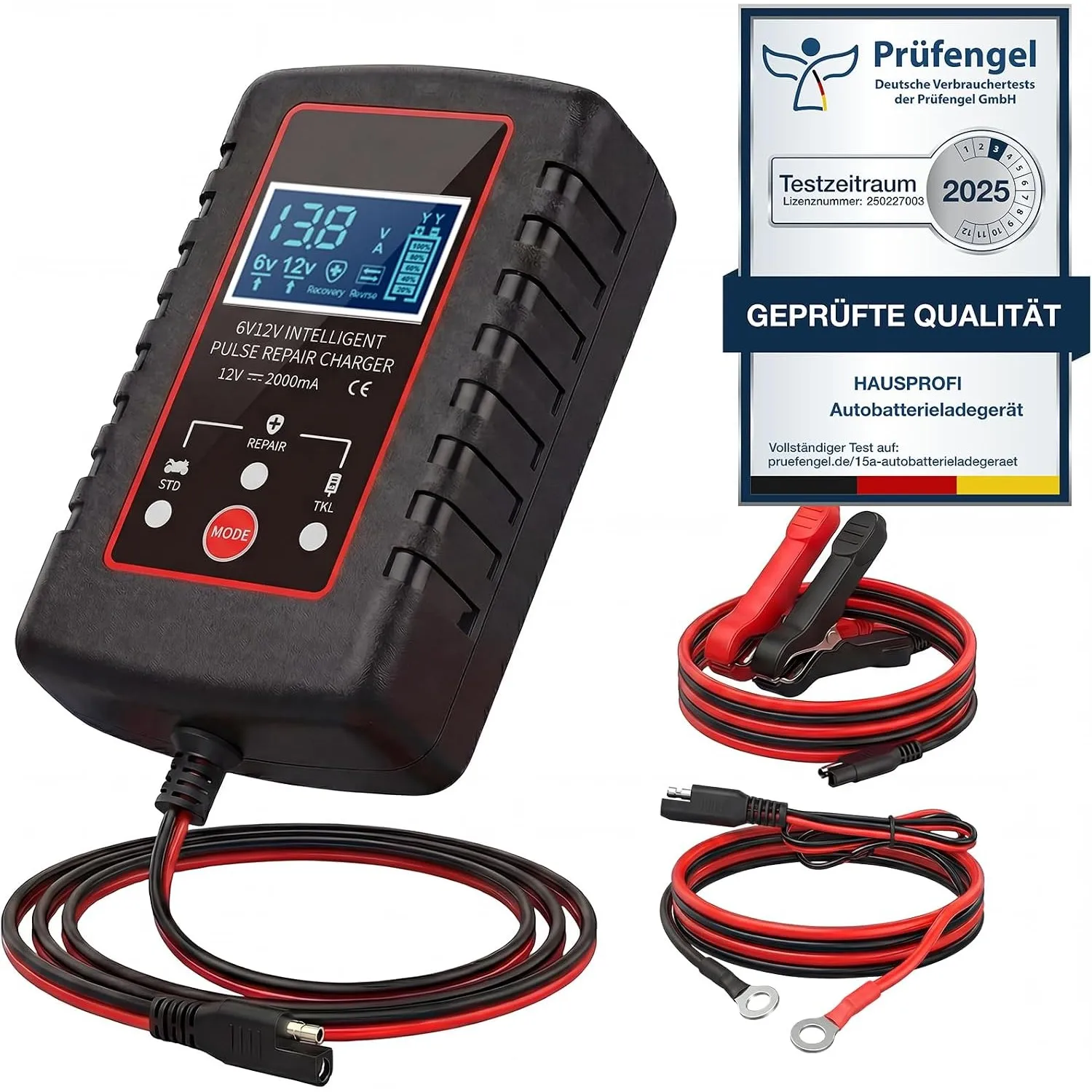 HAUSPROFI Autobatterie Ladegerät 2A 12V/6V für Auto & Motorrad, KFZ Batterieladegerät 12V, Erhaltungsladegerät mit Desu…