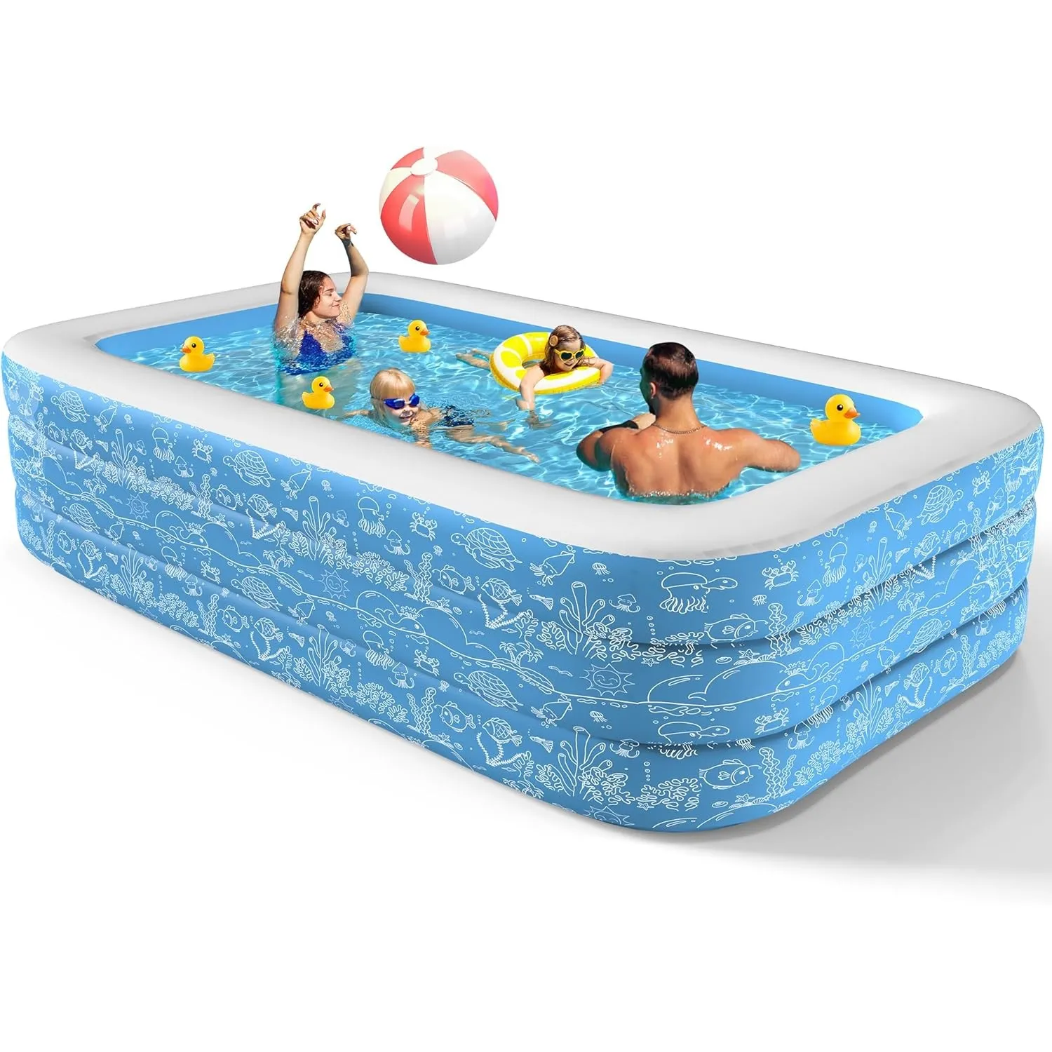 CACSPS Aufblasbare Schwimmbecken, 250 x 152 x 51 cm, Großes aufblasbares Pool für Kinder und Erwachsene, Langlebiges Fa…