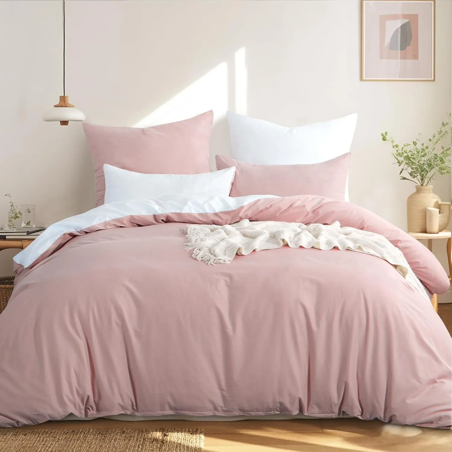 RUIKASI Bettwäsche 200x200 Baumwolle Rosa - Bettwäsche-Sets 200x200cm 3teilig Wendebettwäsche 3tlg mit Reißverschluss, …