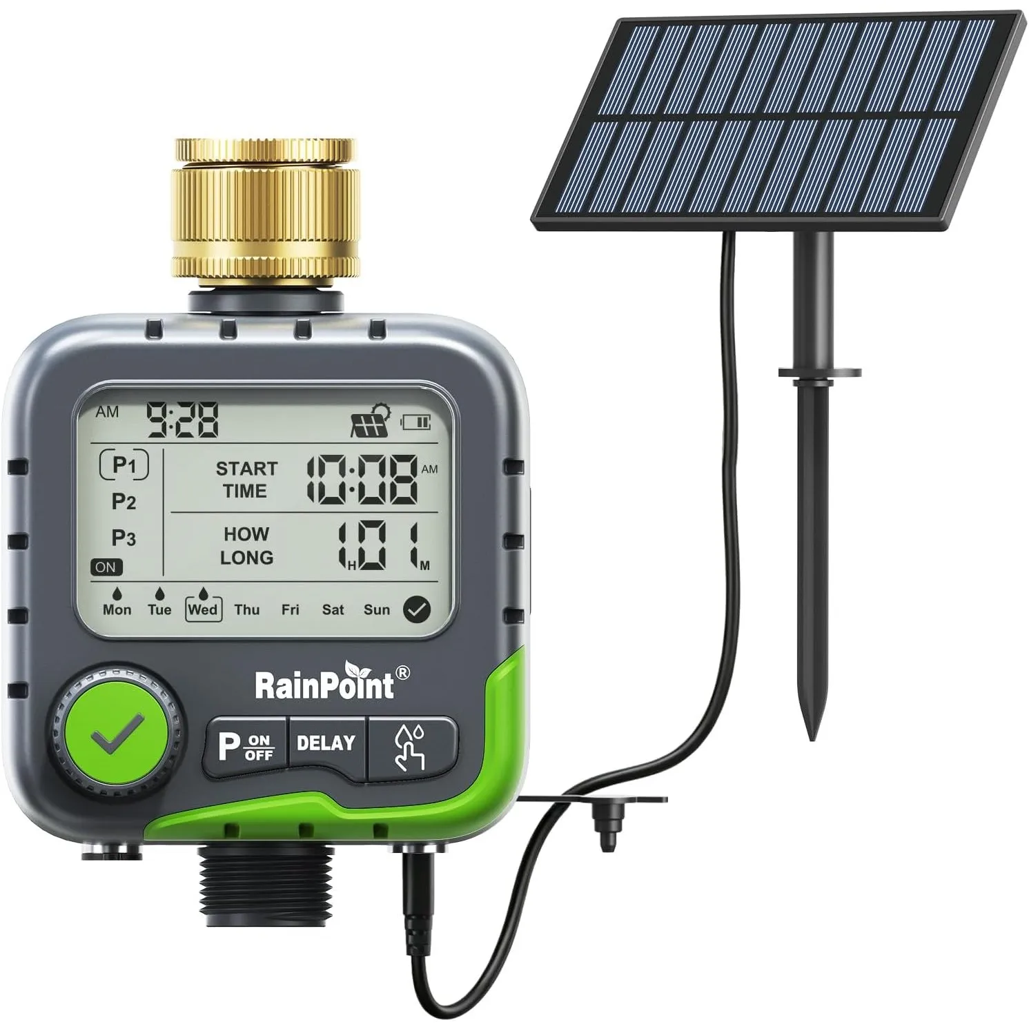 RAINPOINT Bewässerungscomputer ITV156 Solar Set, Zeitschaltuhr Bewässerung Für Wasserhahn Garten & Rasen, Mit Solarpane…