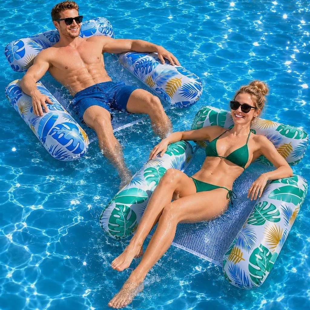 Luftmatratze Pool, 2 Stück Wasserhängematte, XL Luftmatratze Wasser, 4 IN 1 Wasserspielzeug Pool LuftmatratzeErwachsene…