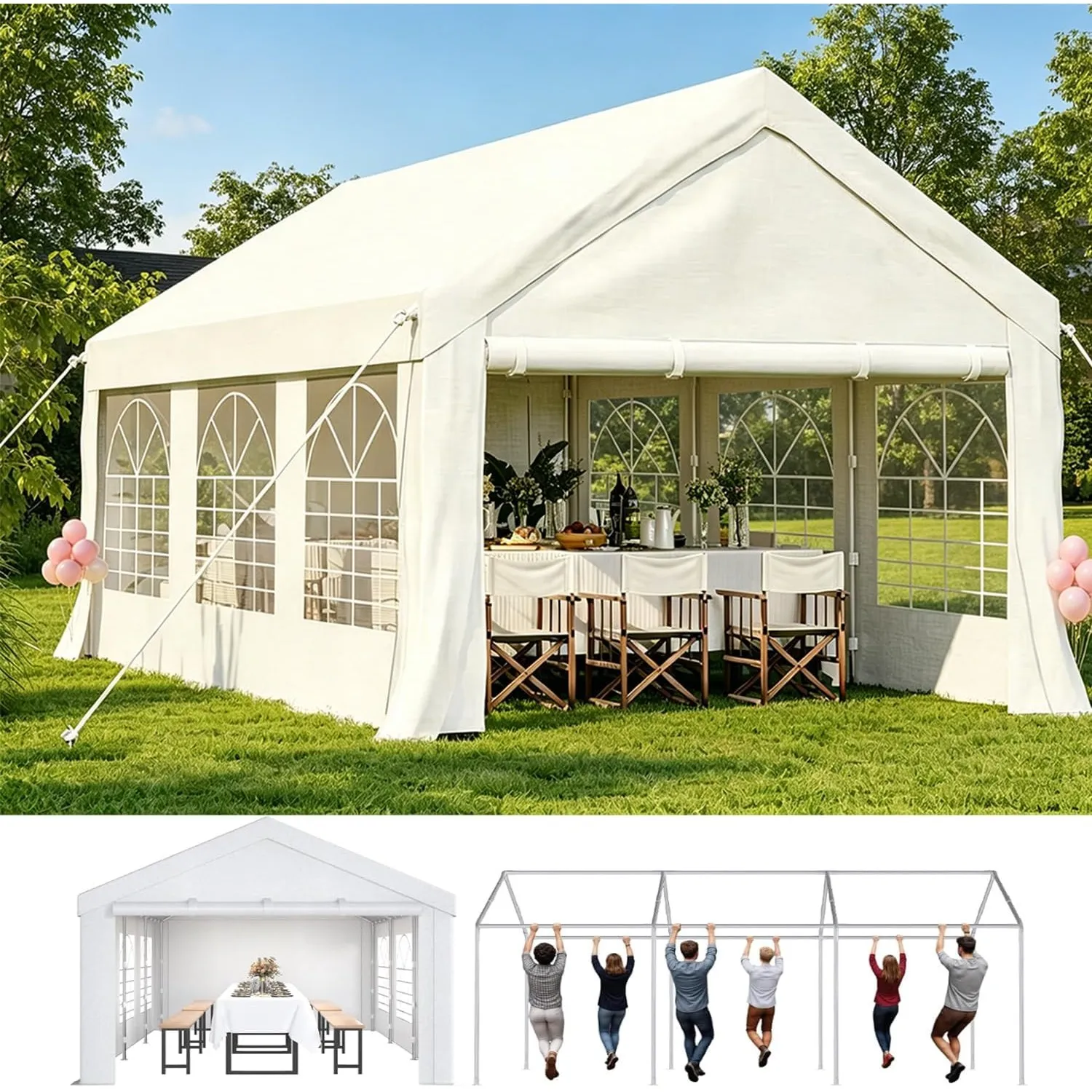 Hawthyhome Partyzelt 4x8m Pavillon Wasserdicht Stabil Weiß | PE PlaneGartenzelt UV Schutz 50++ Zelt Festzelt Gartenpavi…