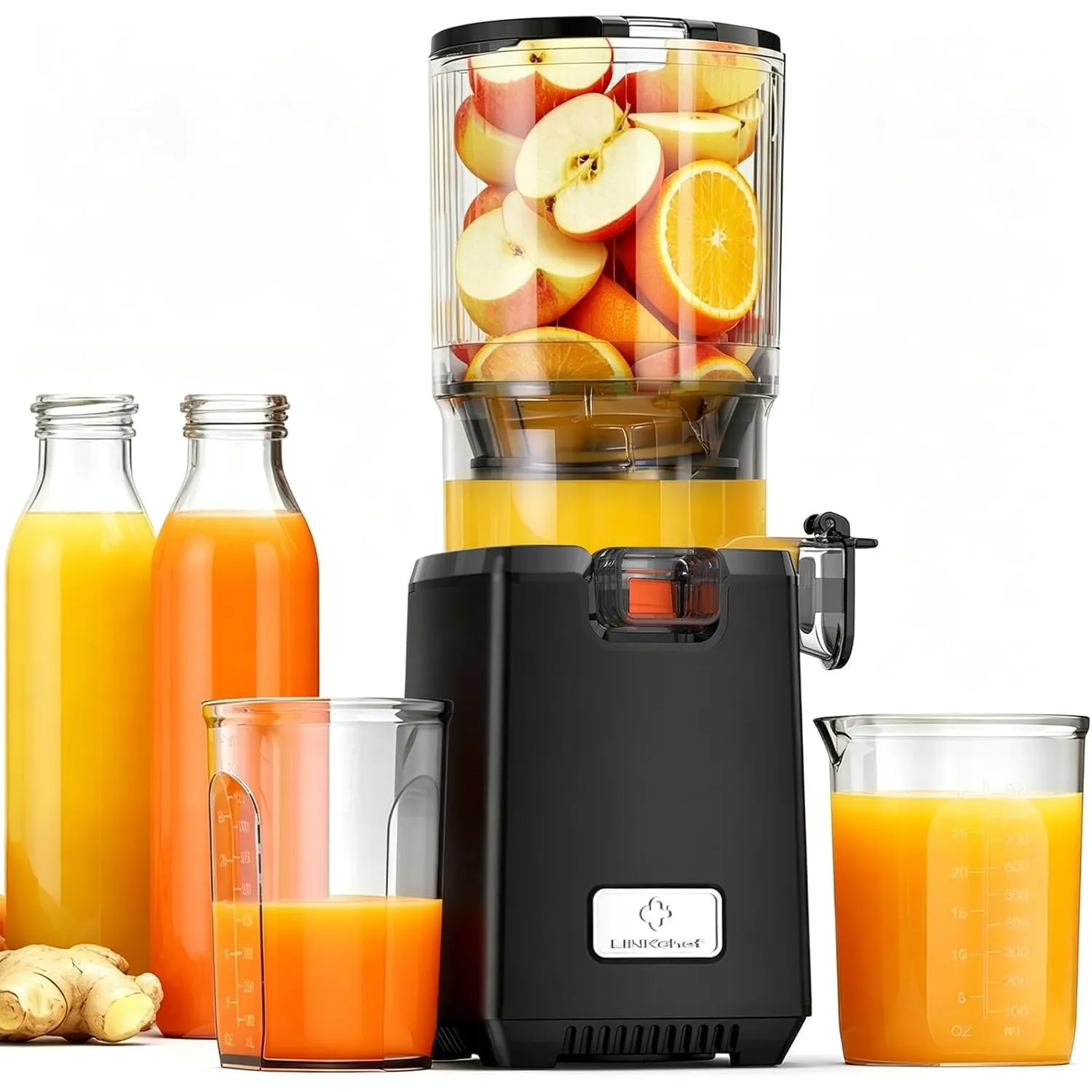 LINKChef Entsafter Slow Juicer für Obst und Gemüse, 250W Juicer Machine, 130 mm Einfüllöffnung für ganze Früchte, 1,8L …