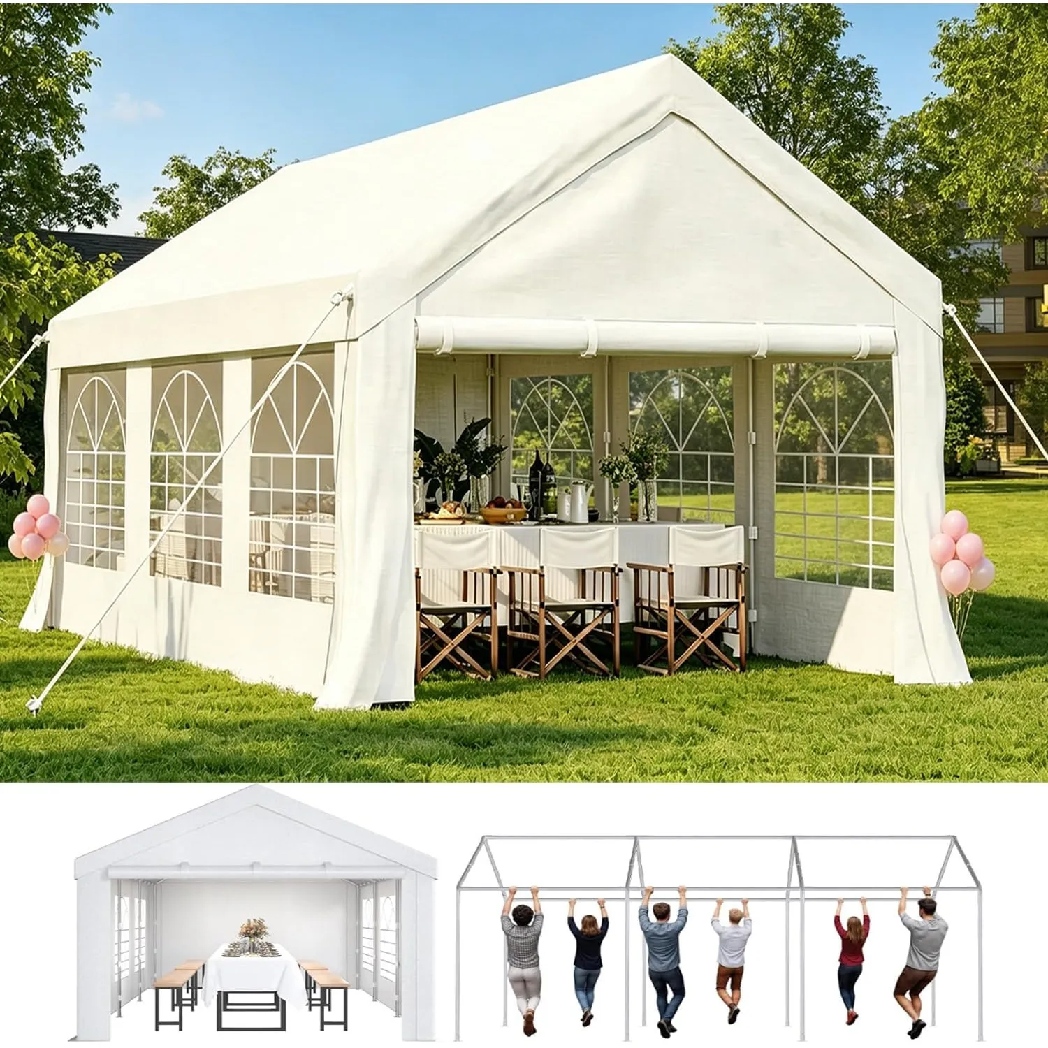 Hawthyhome Partyzelt 3x6m Pavillon Wasserdicht Stabil Weiß | PE PlaneGartenzelt UV Schutz 50++ Zelt Festzelt Gartenpavi…