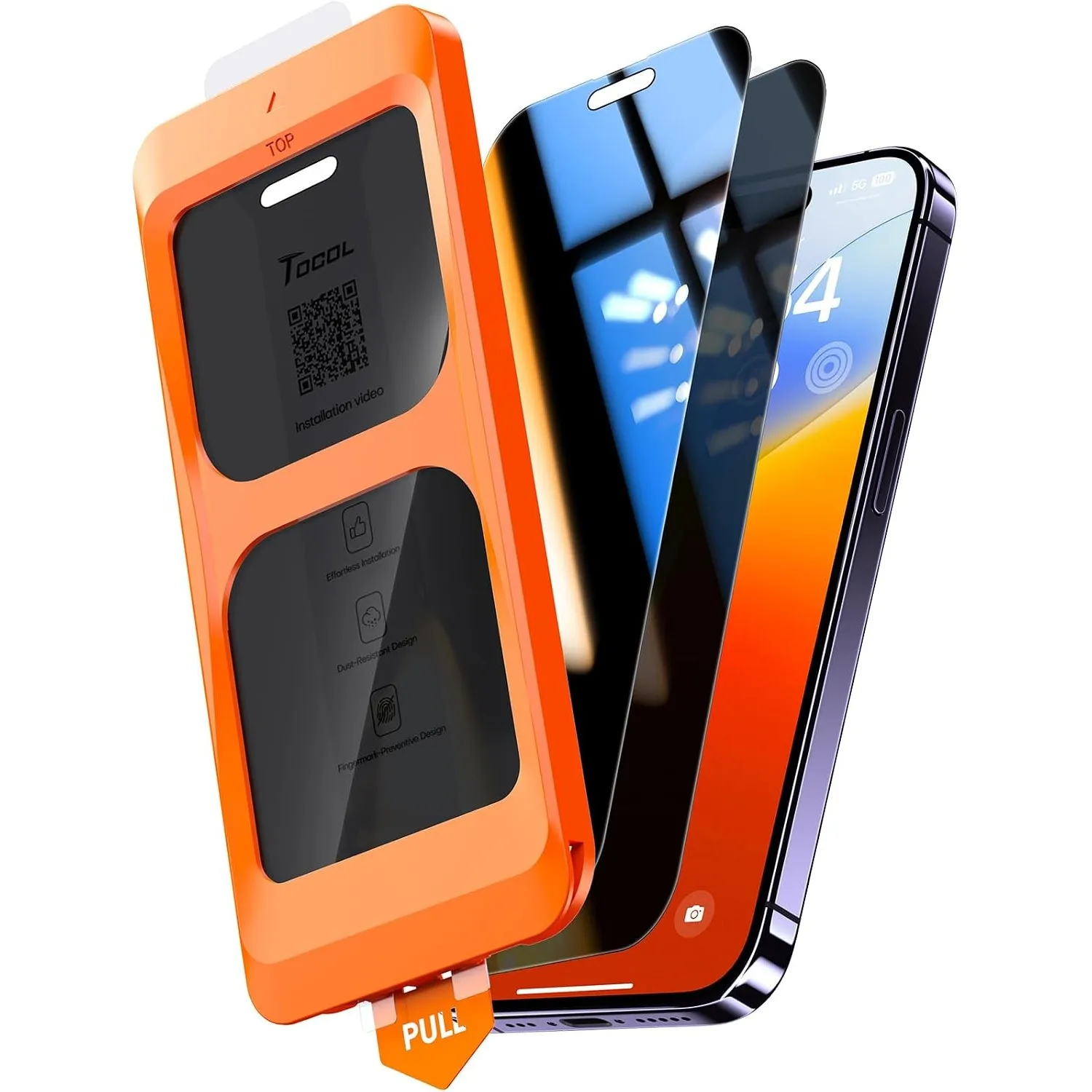 TOCOL für iPhone 14 Pro für Panzerglas Sichtschutz, Einfache Montage