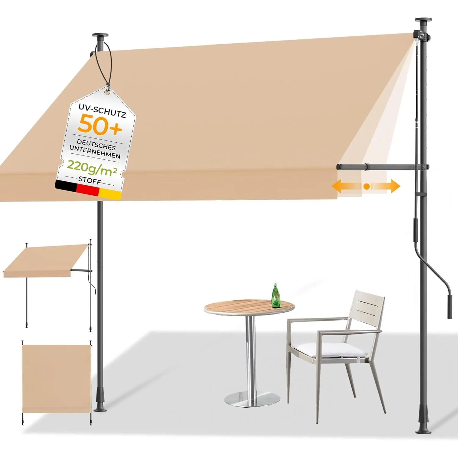 HOMEDEMO Klemmmarkise mit Einstellbare Handkurbel, Balkonmarkise ohne Bohren, Markise Sonnenschutz, UV-beständig & höhe…
