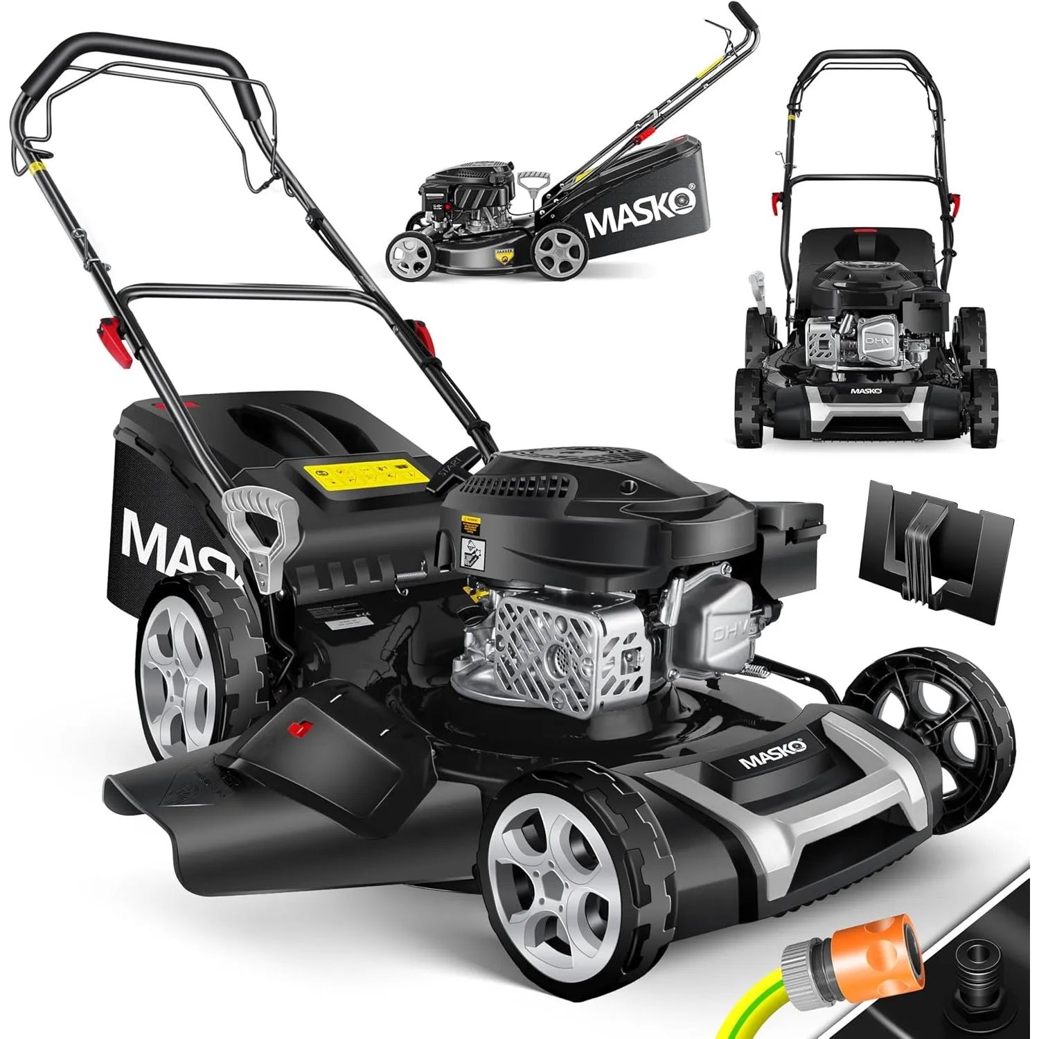 MASKO® Benzin Rasenmäher 5in1 | 51 cm Schnittbreite | 8- fache Schnitthöhenverstellung | 4 Takt OHV Motor 6,0 PS | 65 L…