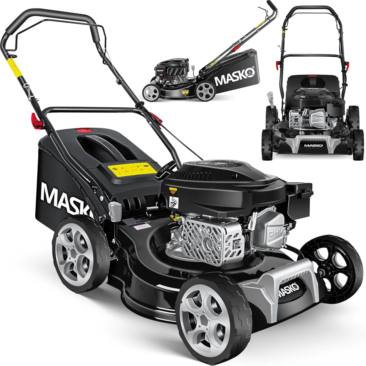 MASKO Petrol Lawnmower 3-in-1 | 42 cm Cutting Width | 7-Way Cutting Height Adjustment | 4-Stroke OHV Engine 3.4 HP | 50…