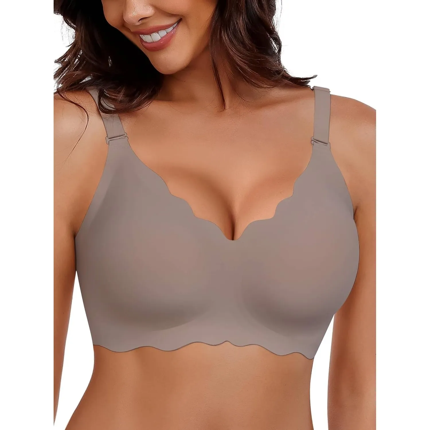 HORISUN Nahtloser Bügelloser BH Damen ohne Bügel V-Ausschnitt Gewellte Bralette mit Weicher Stütze Bequemer T-Shirt-BH