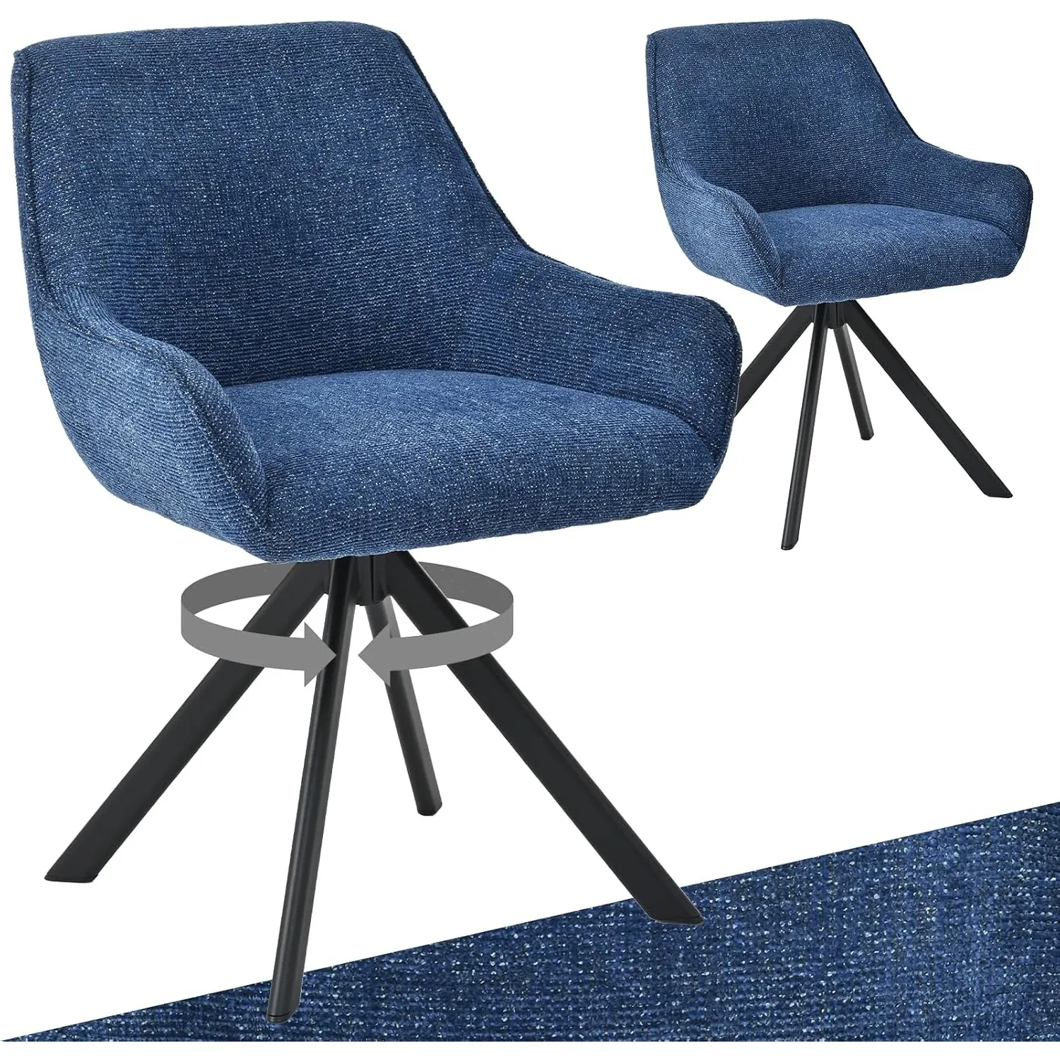 Esszimmerstühle Drehbar 2er Set mit Armlehne – 360°Drehbar Polsterstuhl Chenille Modern Drehstuhl Küchenstuhl mit Metal…