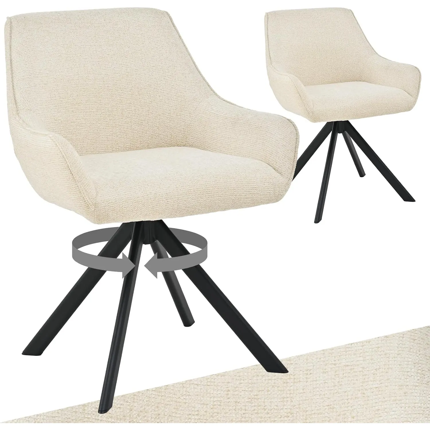 Esszimmerstühle Drehbar 2er Set mit Armlehne – 360°Drehbar Polsterstuhl Chenille Modern Drehstuhl Küchenstuhl mit Metal…