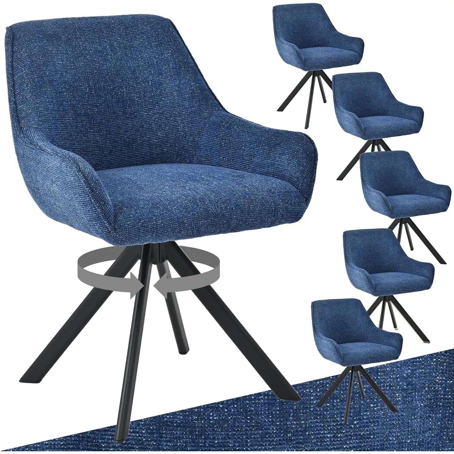 Esszimmerstühle Drehbar 6er Set mit Armlehne – 360°Drehbar Polsterstuhl Chenille Modern Drehstuhl Küchenstuhl mit Metal…