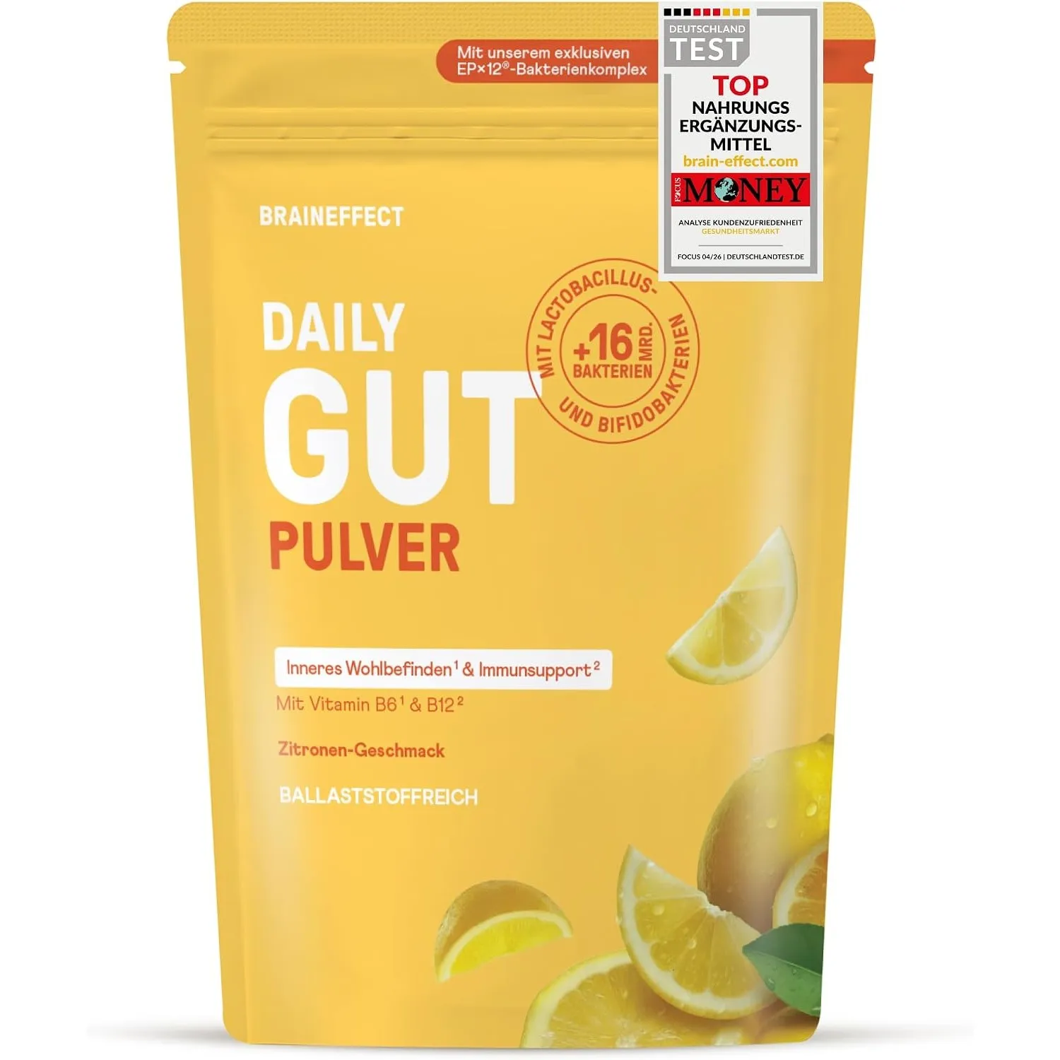 BRAINEFFECT DAILY GUT Zitronengeschmack – Probiotisches Getränkepulver