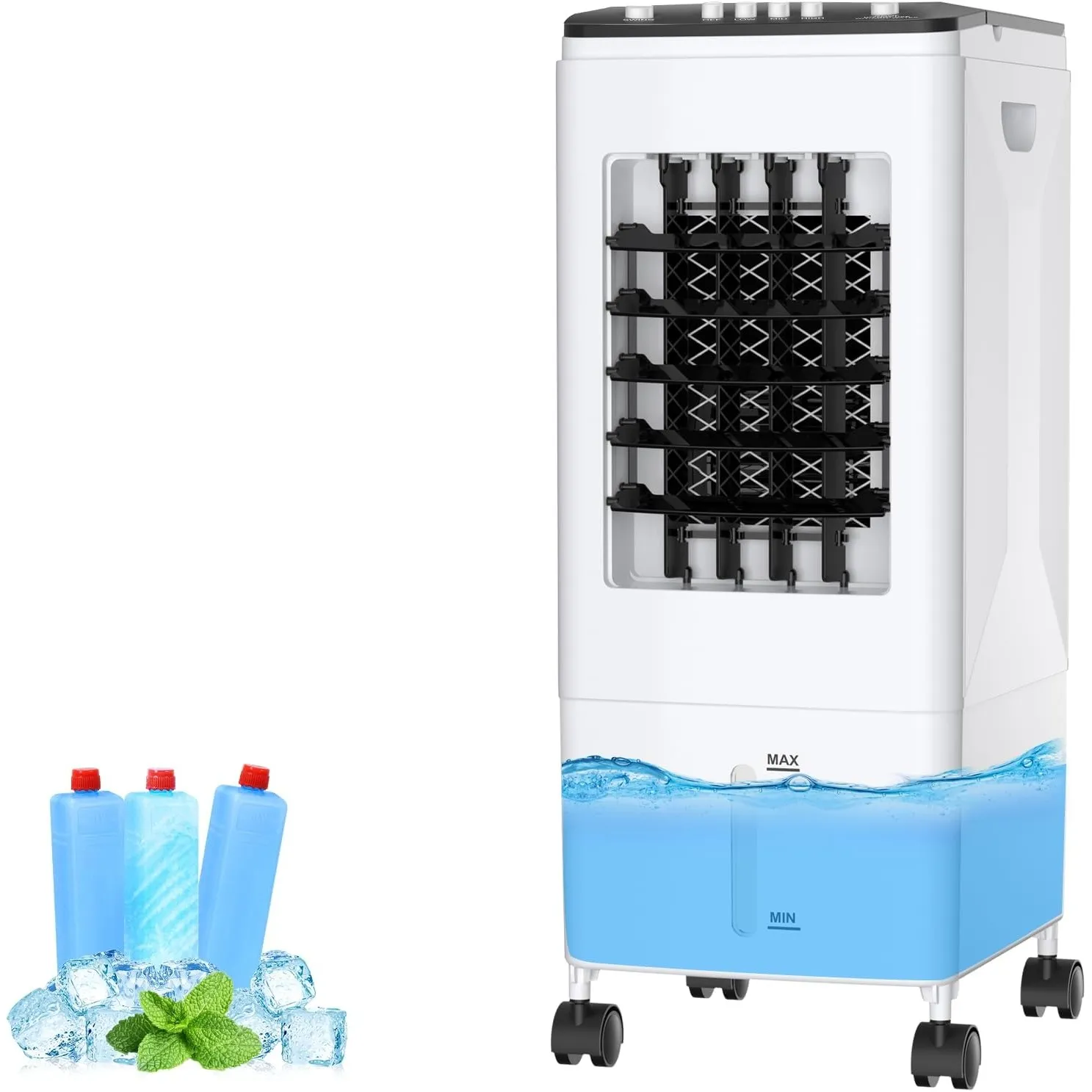 Mobile Klimaanlage 4-in-1 Luftkühler, 6L Wassertank, 3 Kühlakkus, 60W Energiesparend, 35dB Leise, 60° Oszillation, 3 Ge…