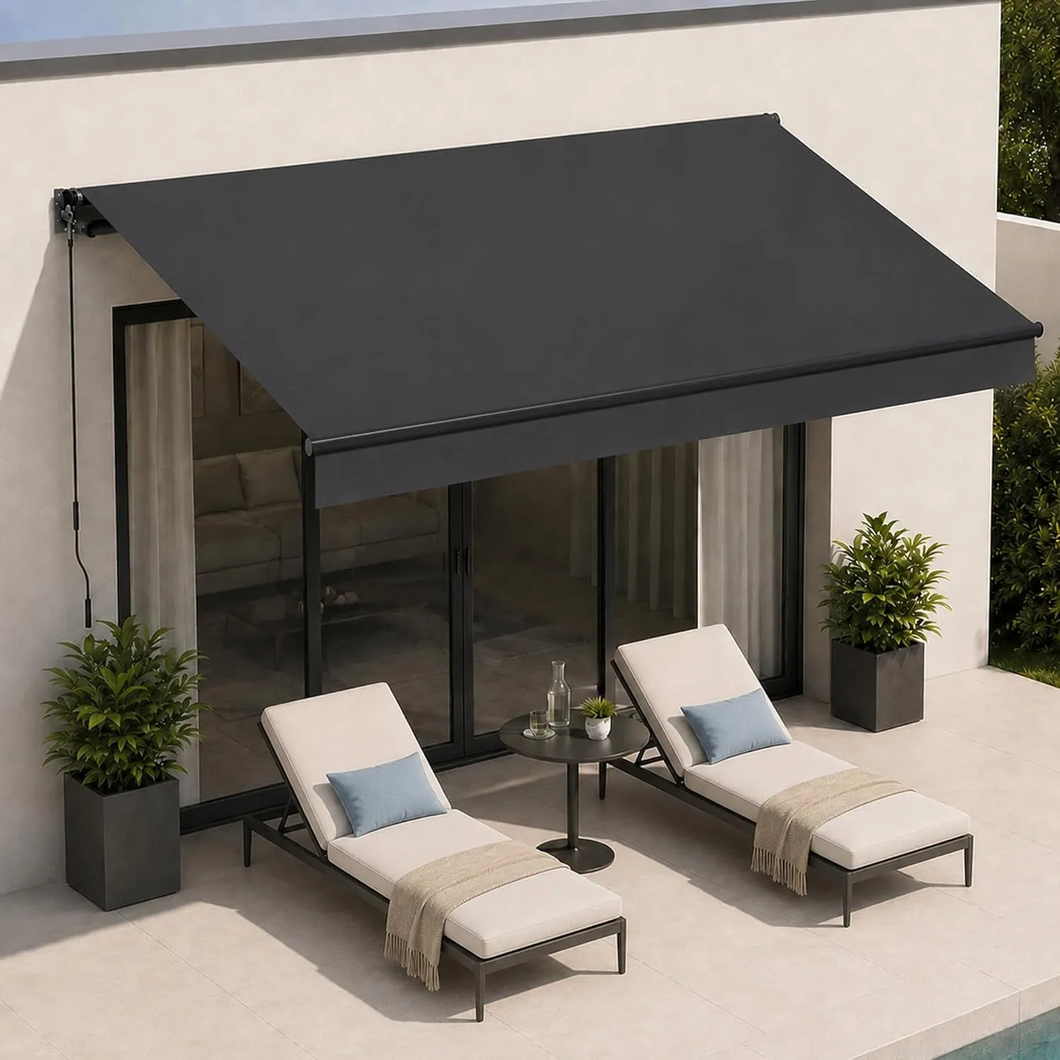 BelleMax Gelenkarmmarkise Markise, 360x300cm Anthrazit, Terrassenmarkise mit Handkurbel, Einstellung(5-60°), 280g/m² St…