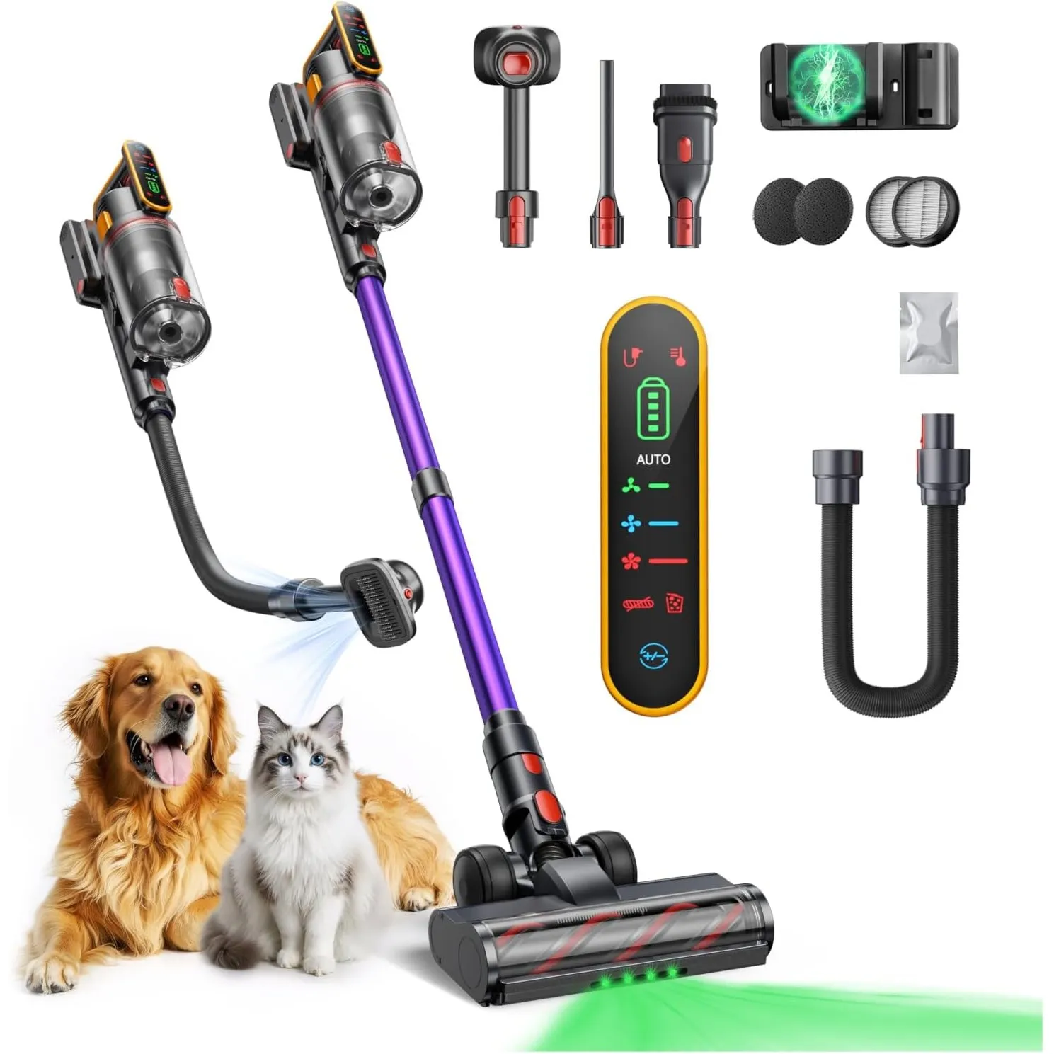 Fieety Akku Staubsauger für Tierhaare 650W/55KPa/70Min mit Tierpflegebürste