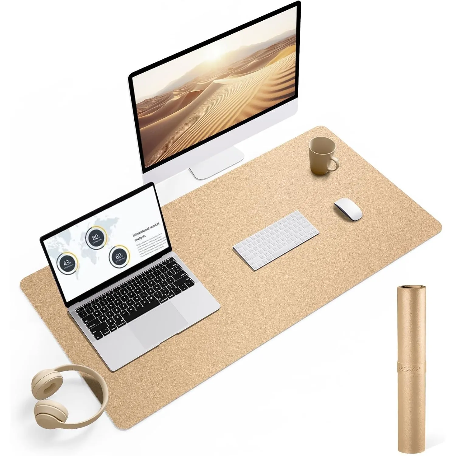 YSAGi Schreibtischunterlage, Mauspad mit Leder und Rutchfeste Wildleder, Multifunktionales Office Mousepad Laptop Schre…