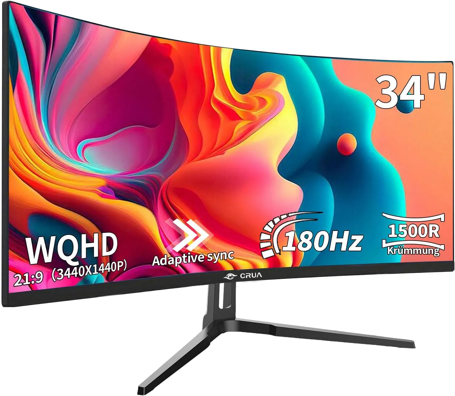 CRUA 34 Inch Curved Gaming Monitor, 21:9 WQHD 3440x1440 165/180Hz 1500R Ultrawide Computer Monitor Support Freesync,PBP…