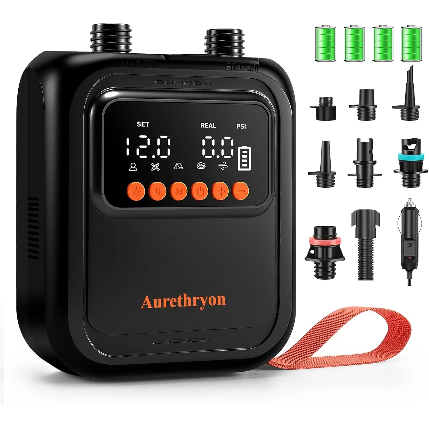 Elektrische SUP Pumpe Akku mit Licht,Tragbare Hochdruck Luftpumpe(20 PSI),Auto-Off,12V DC & Typ-C,mit 7 Düsen,für Stand…