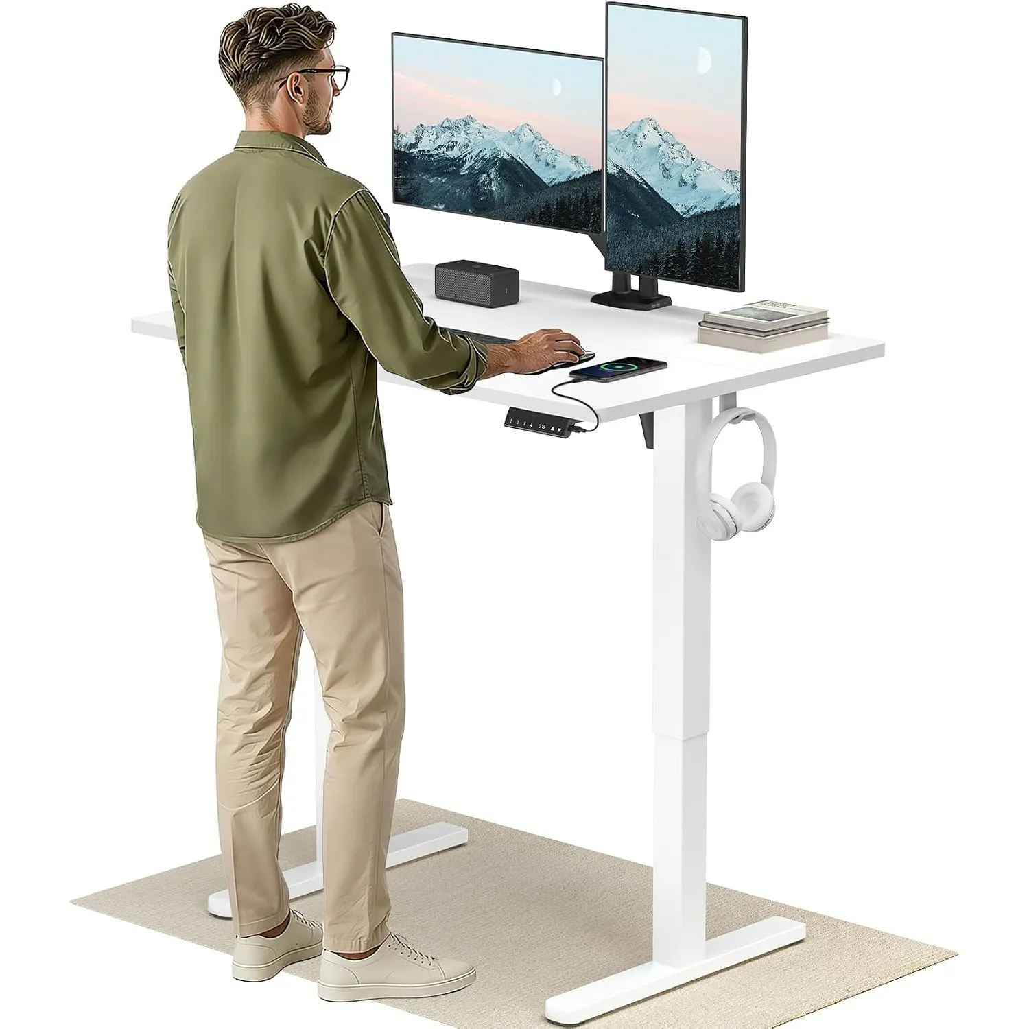 HUANUO Höhenverstellbarer Schreibtisch 120x80cm USB-C&USB-A Ladeanschl