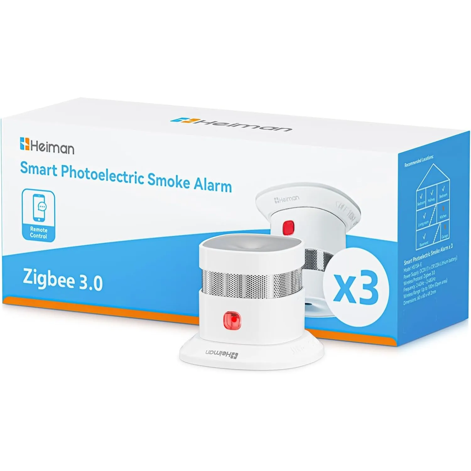 Heiman Smart Rauchmelder HS1SA-E Plus 3er Set, erfordert Zigbee 3.0 Hub