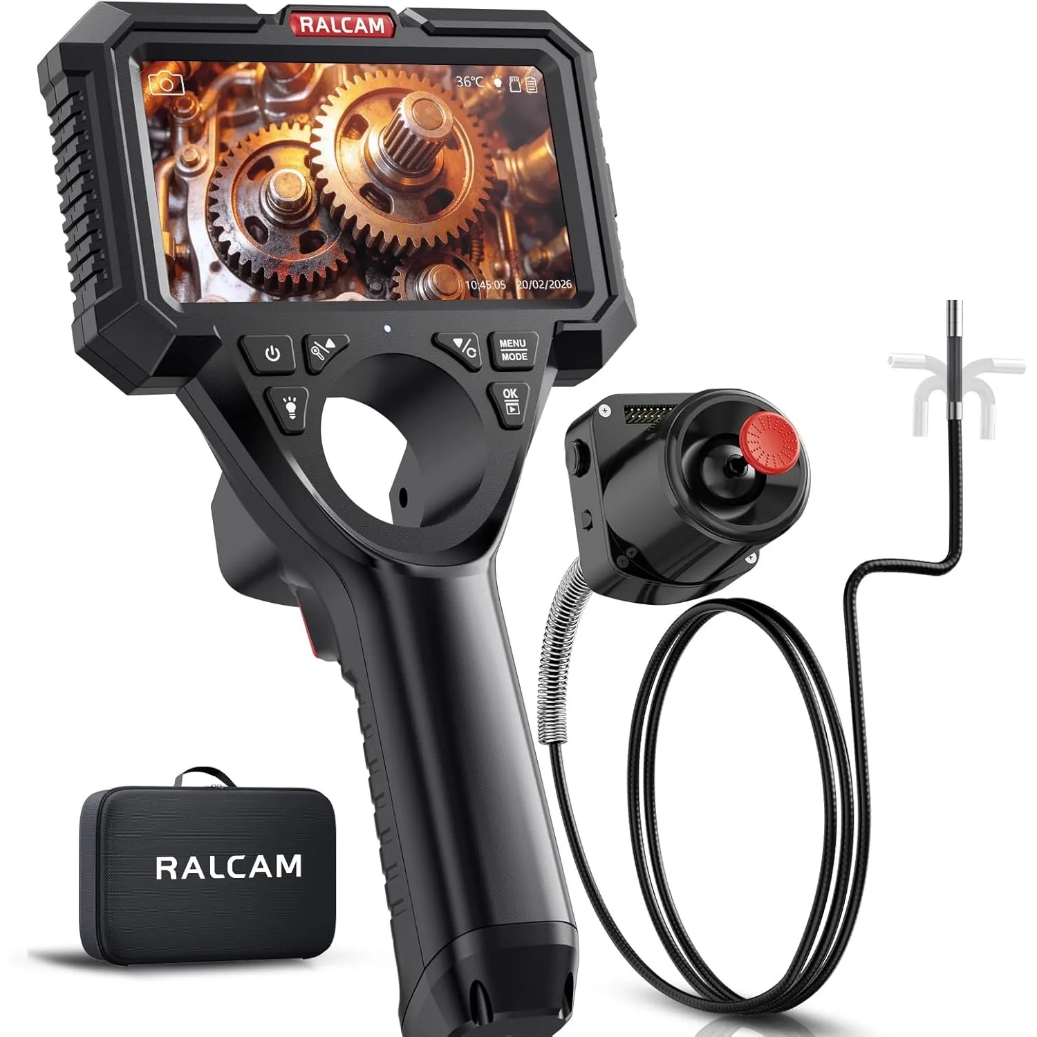 Ralcam Endoskopkamera mit Licht, Endoscope Camera mit 360° beweglichem Kopf, 6.2mm Sonde, 5" HD Bildschirm, IP67 Inspek…