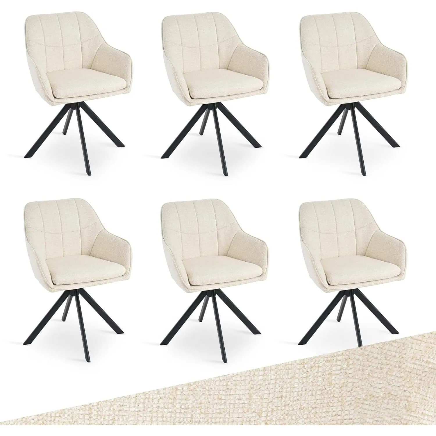 Drehbare Esszimmerstühle 6er Set mit Armlehnen – 360° Drehmechanismus, Polsterstuhl aus Chenille, Moderner Drehstuhl mi…