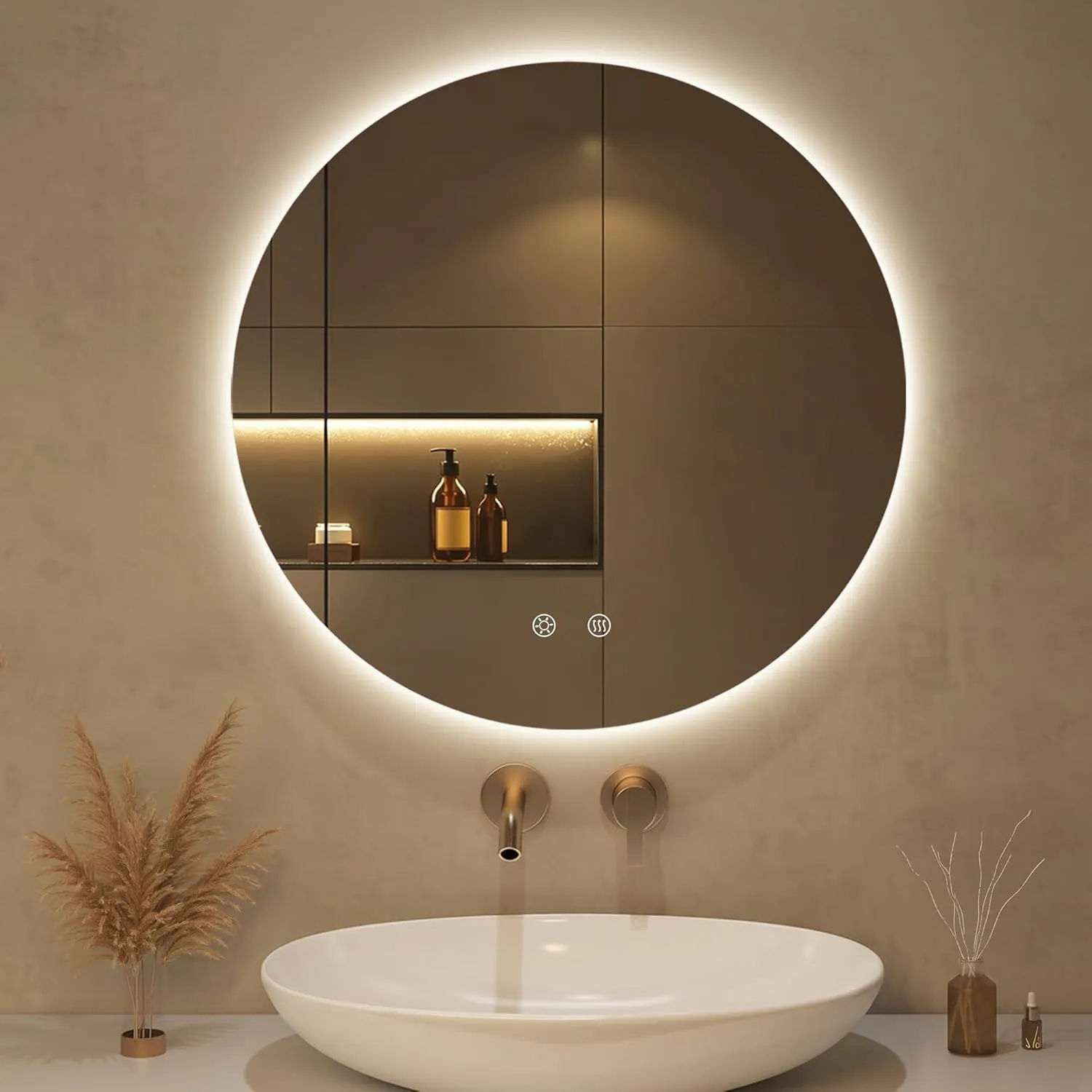 50x50cm LED Badspiegel mit Beleuchtung Rund