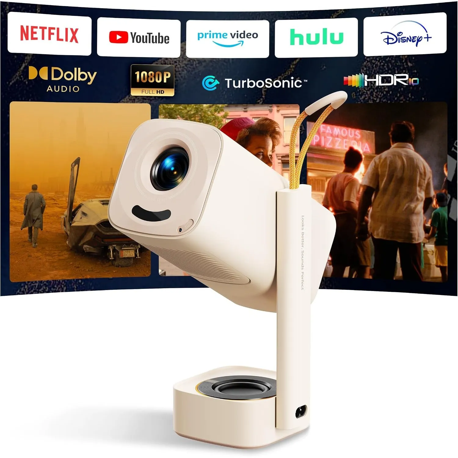 Yaber Mini Beamer【Turbo Sonic Bass & HDR 10】 T1 Pro Smart Beamer Heimkino Native 1080P, Bluetooth 5.4 und WiFi 6, Dolby…