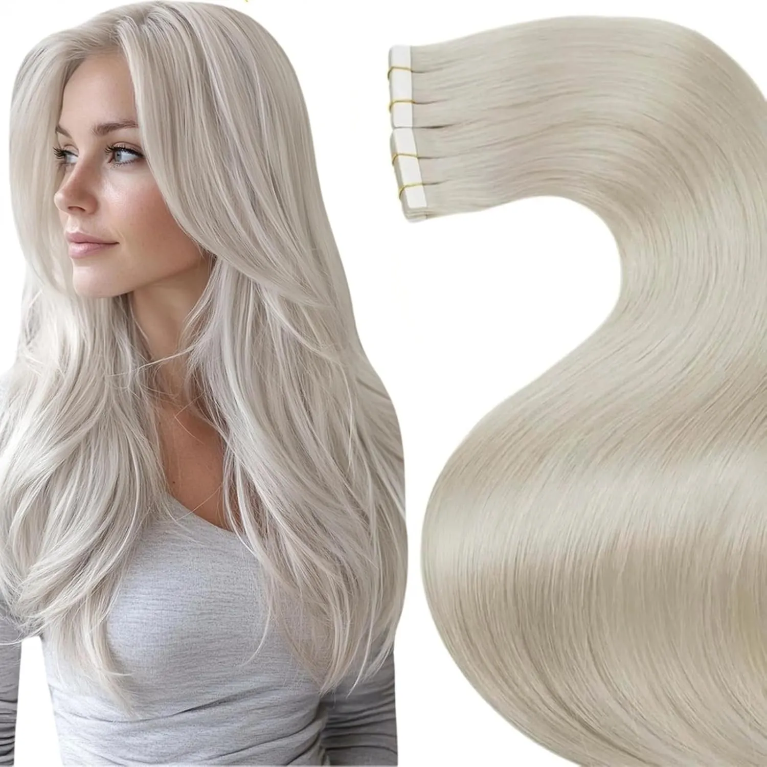 LaaVoo Tape Extensions Echthaar Blond 50cm Lang Extensions Echthaar Tape Platinblond Natürlich Remy Haar 50g 20pcs #60