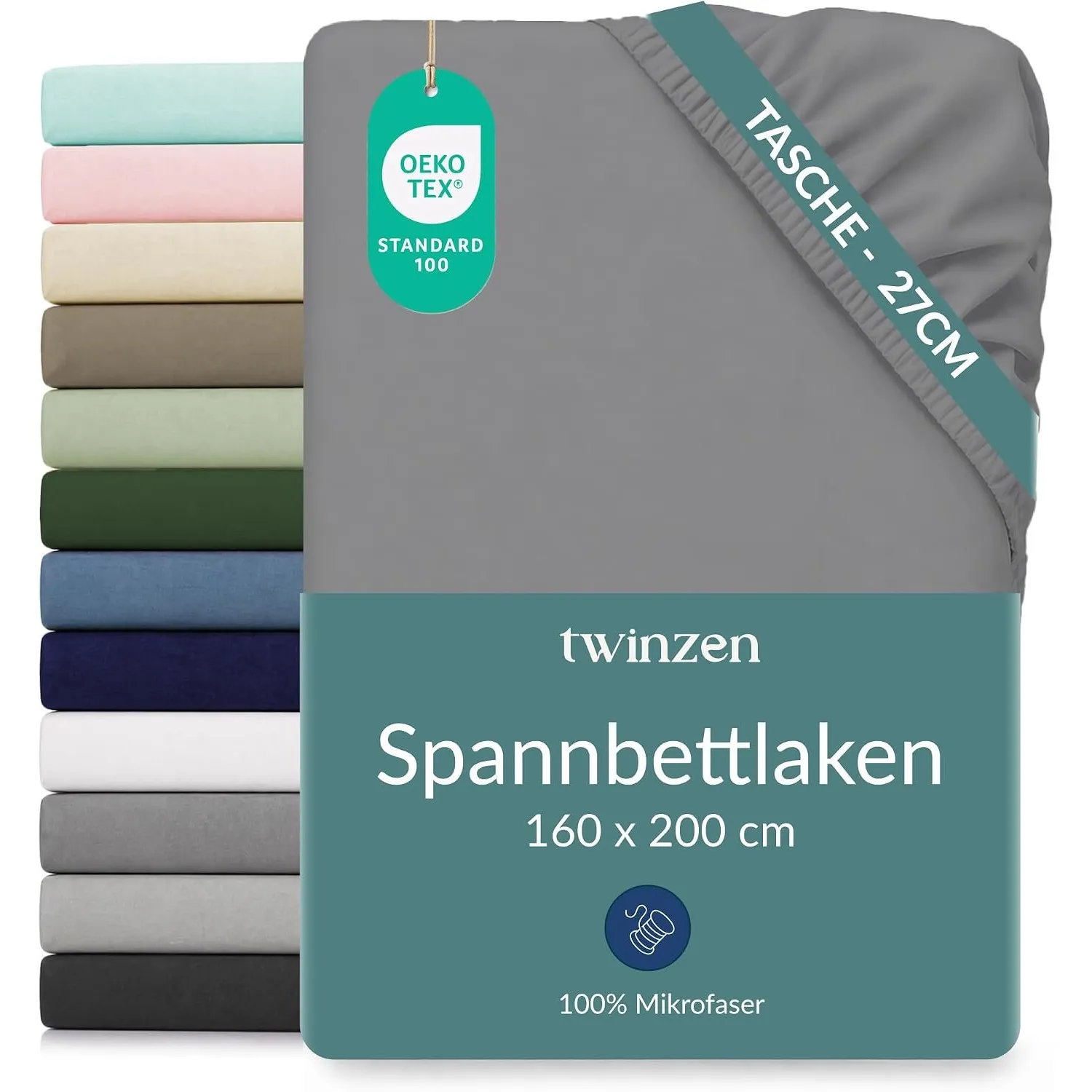 Twinzen Spannbettlaken Mikrofaser 160x200 Anthrazit Steghöhe 25 cm | Weich & hautfreundlich · Atmungsaktiv · Pflegeleic…