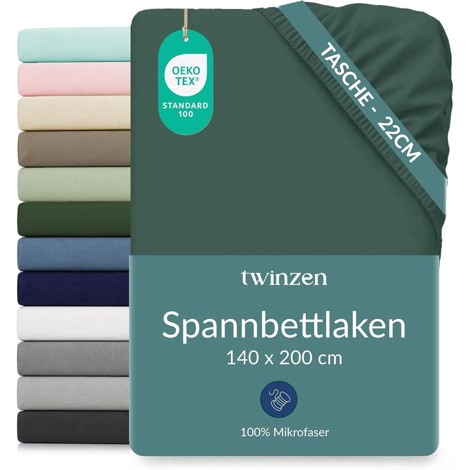 Twinzen Spannbettlaken Mikrofaser 140x200 Grün Steghöhe 25 cm | Weich & hautfreundlich · Atmungsaktiv · Pflegeleicht · …